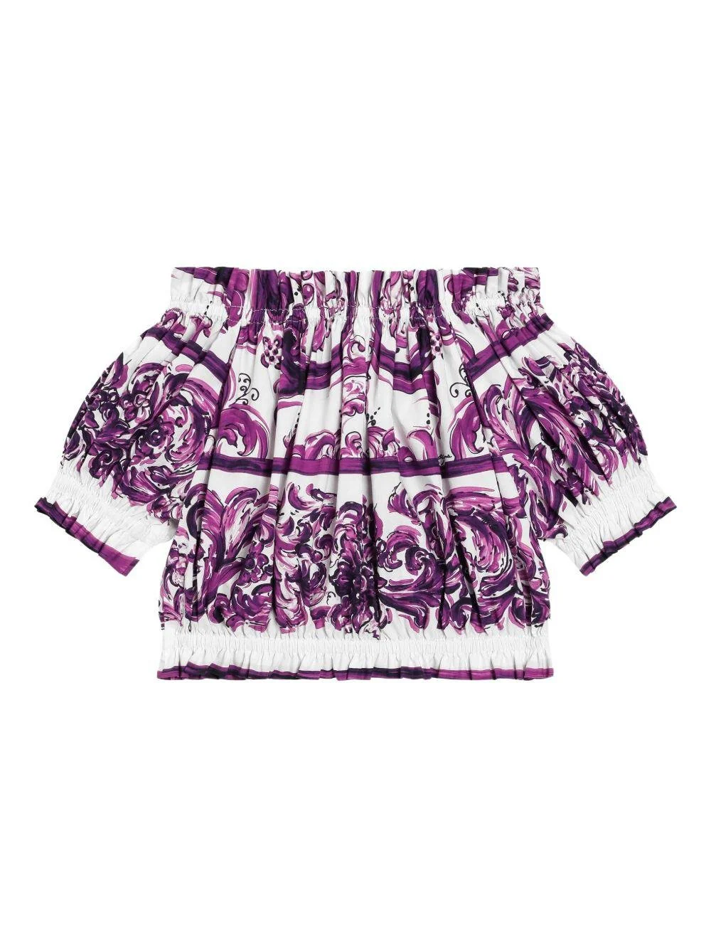 Blusa per bambina Dolce & Gabbana Kids viola con stampa maioliche - Image 2