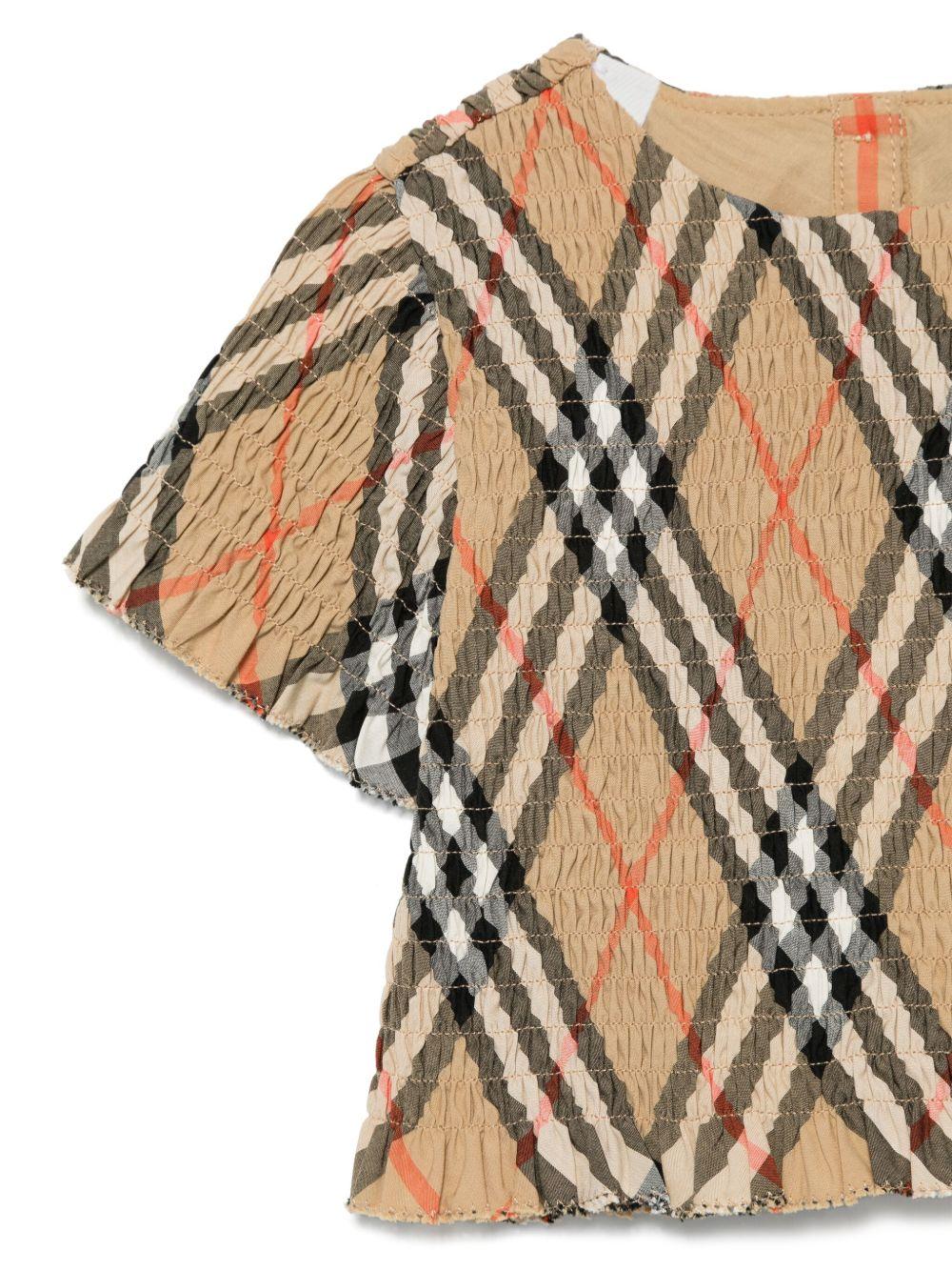 Blusa per neonata Burberry Kids Madeline beige con motivo Vintage Check - Image 3