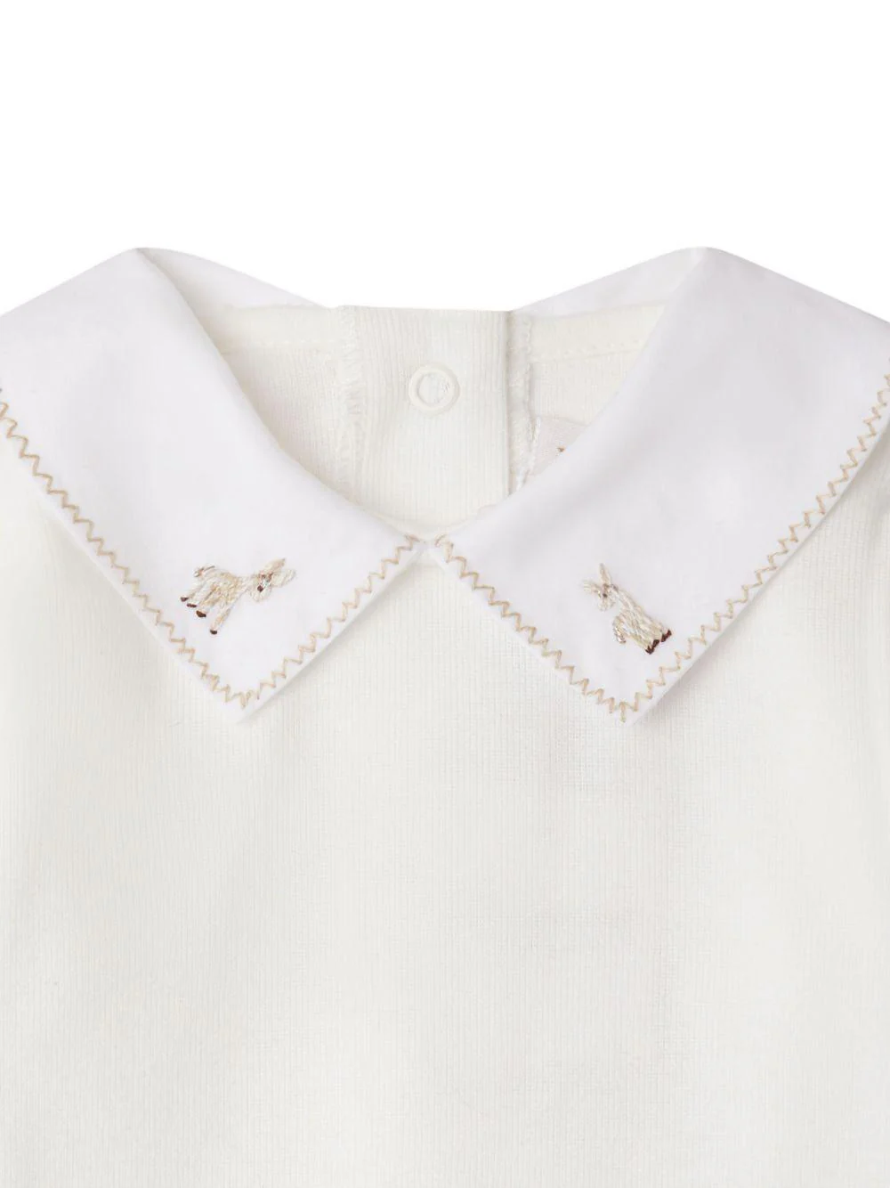 Body per neonata Bonpoint bianco con colletto Peter Pan ricamato e cucitire beige - Image 2