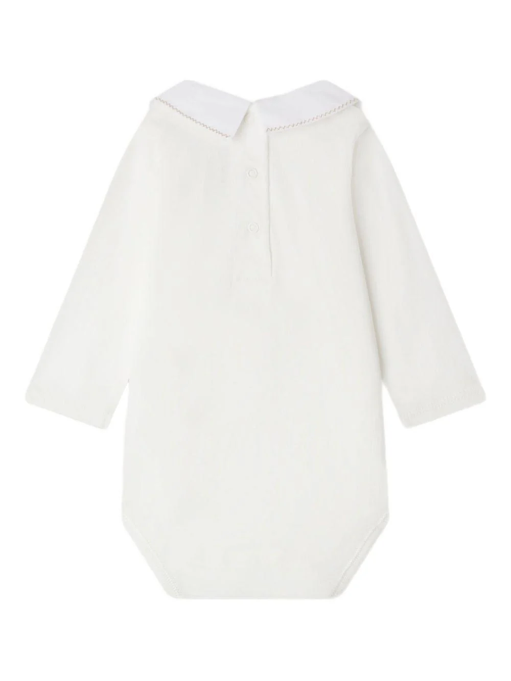 Body per neonata Bonpoint bianco con colletto Peter Pan ricamato e cucitire beige - Image 3