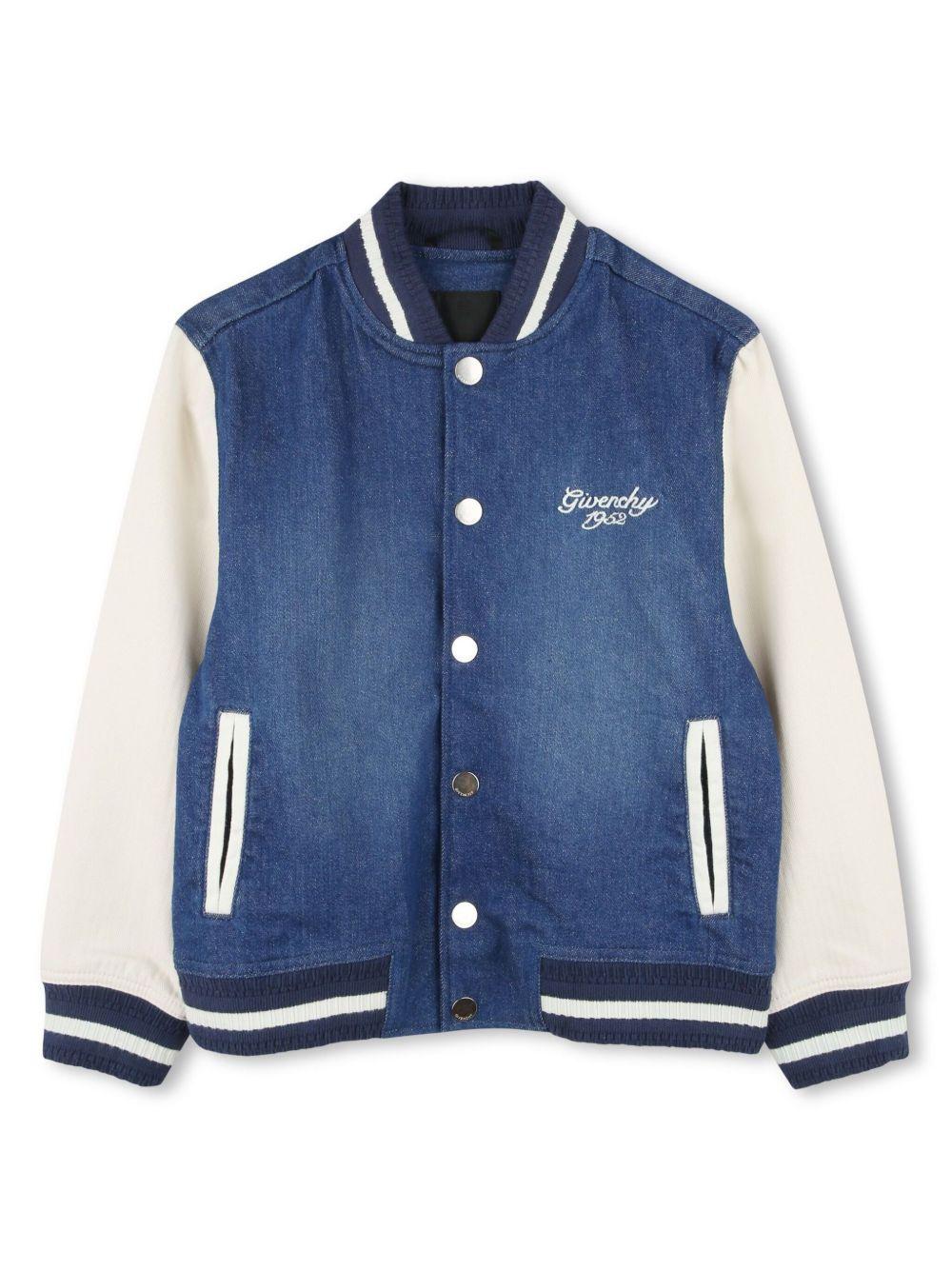 Bomber con logo per bambino Givenchy Kids blu con orlo a coste