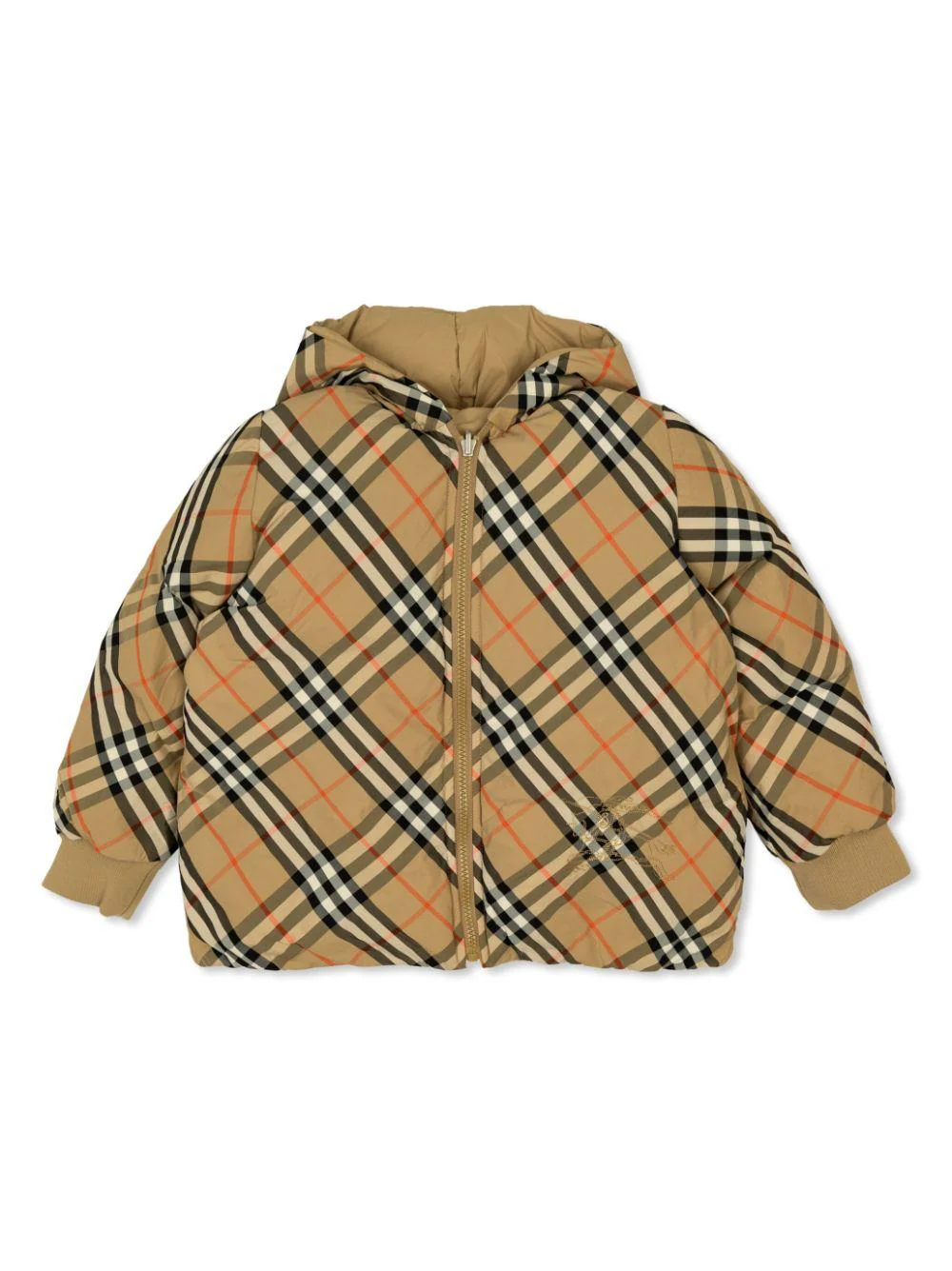 Bomber reversibile con cappuccio per bambino Burberry Kids beige con polsini elasticizzati