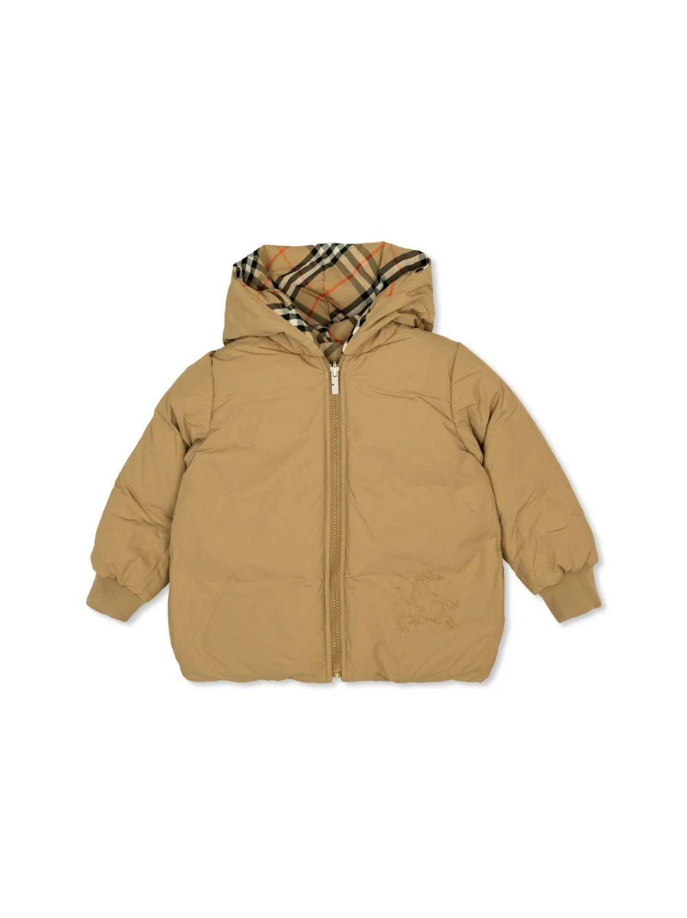 Bomber reversibile con cappuccio per bambino Burberry Kids beige con polsini elasticizzati - Image 2