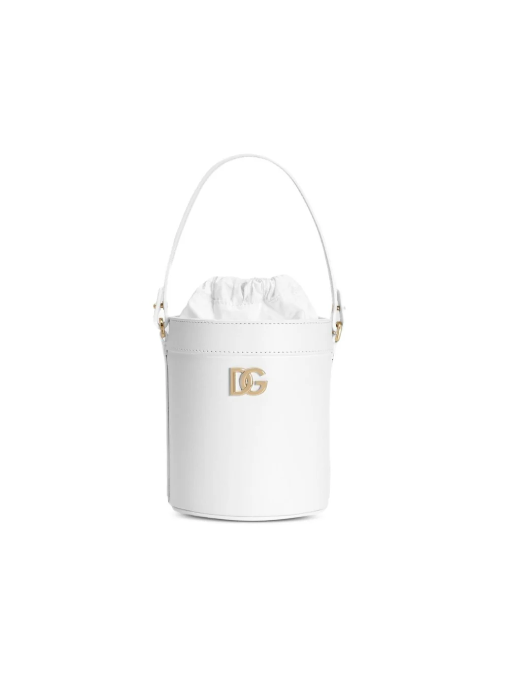 Borsa a secchiello per bambina Dolce & Gabbana Kids bianca con logo dorato