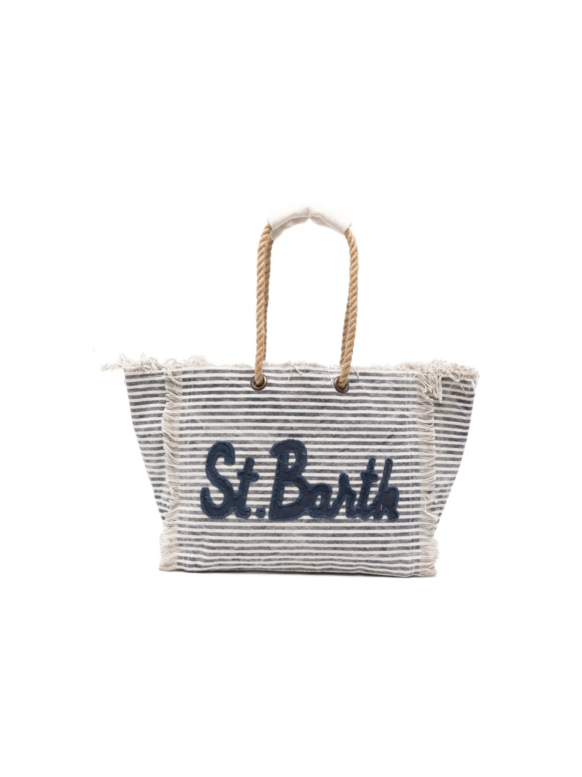 Borsa Beach Bag MC2 Saint Barth beige e blu con motivo a righe orizzontali