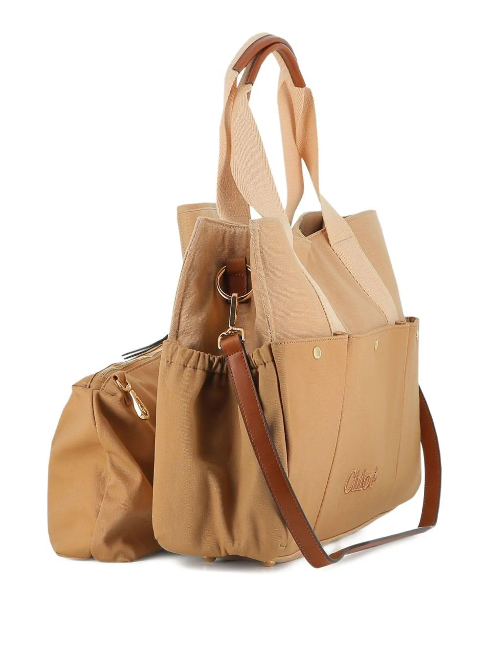 Borsa fasciatoio per neonati Chloé Kids beige con dettaglio logo - Image 4