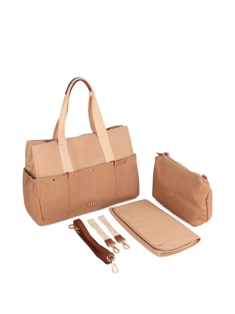 Borsa fasciatoio per neonati Chloé Kids beige con dettaglio logo - Image 7