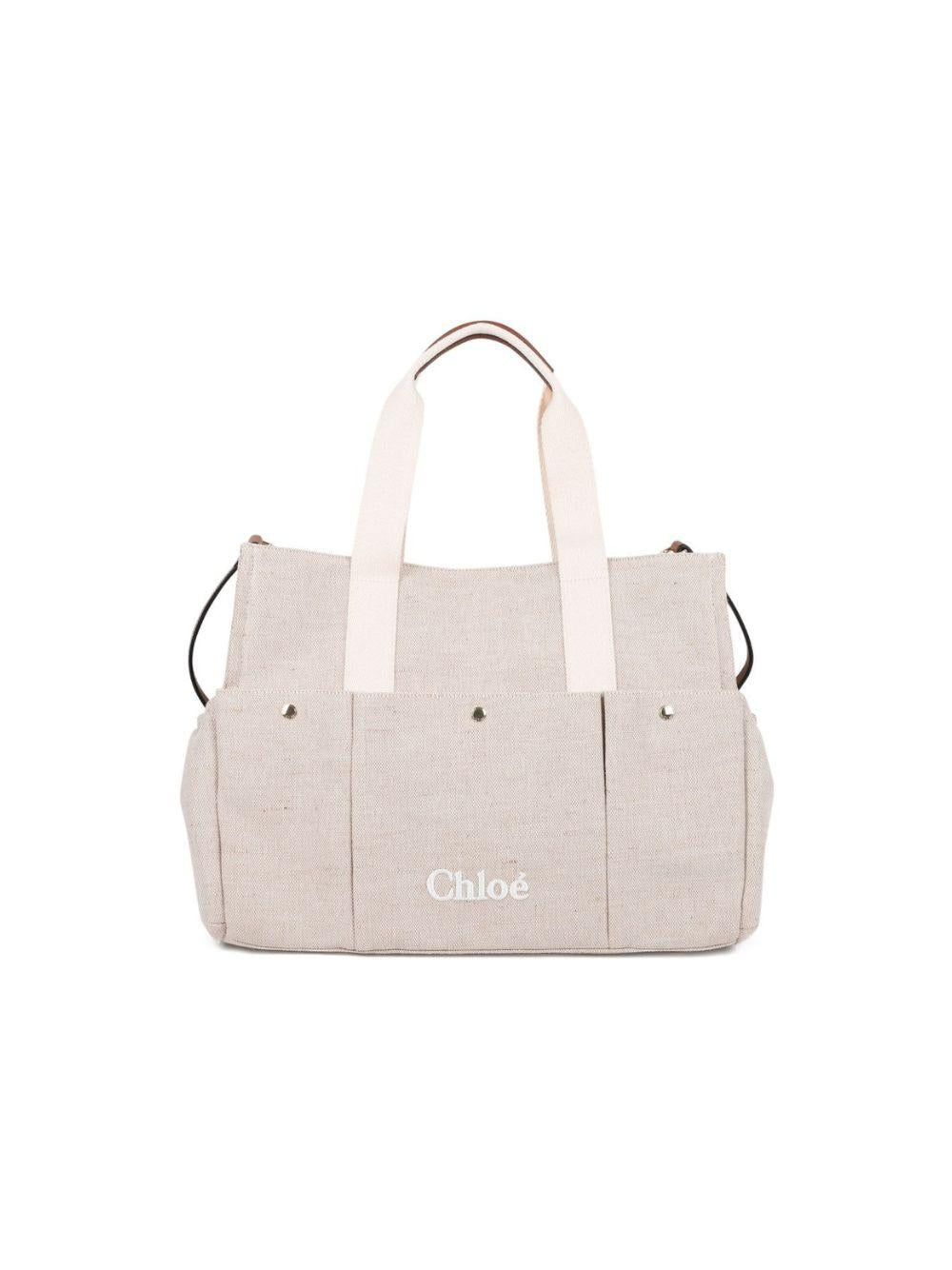 Borsa fasciatoio per neonati Chloé Kids beige con stampa logo