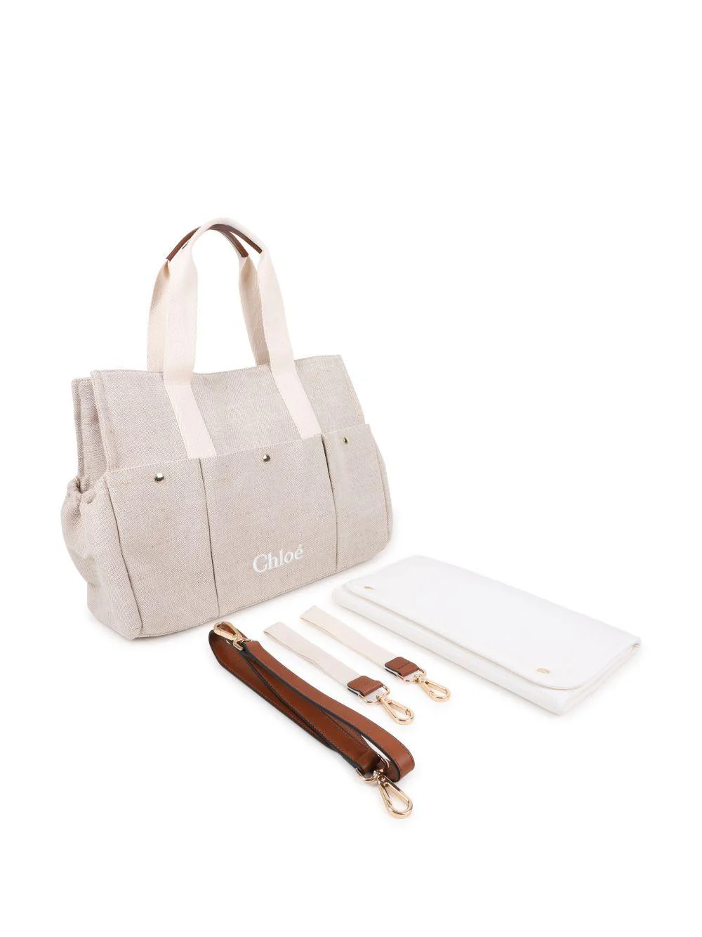 Borsa fasciatoio per neonati Chloé Kids beige con stampa logo - Image 5