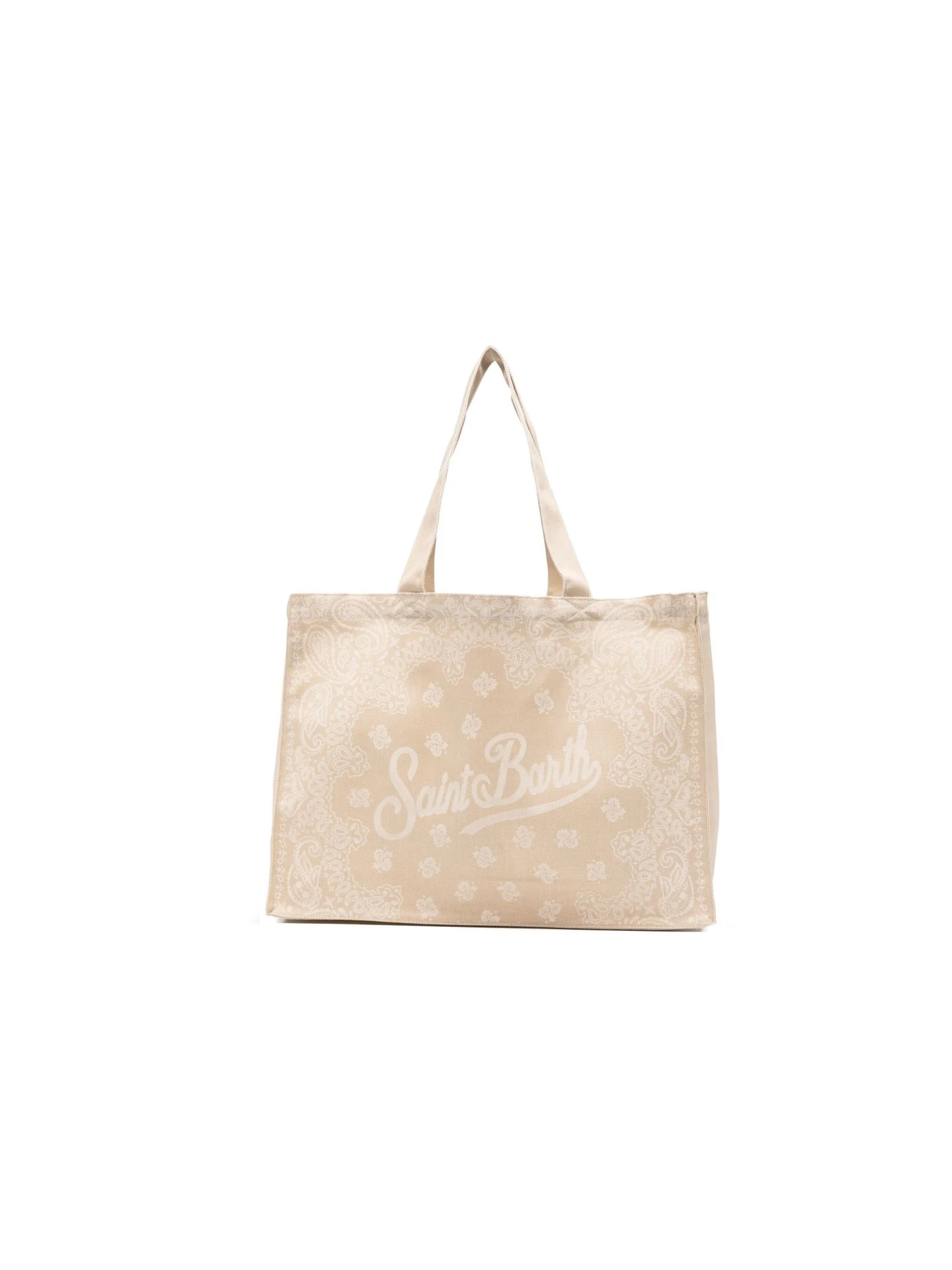 Borsa tote Essential Bag N MC2 Saint Barth beige con stampa paisley e logo stampato