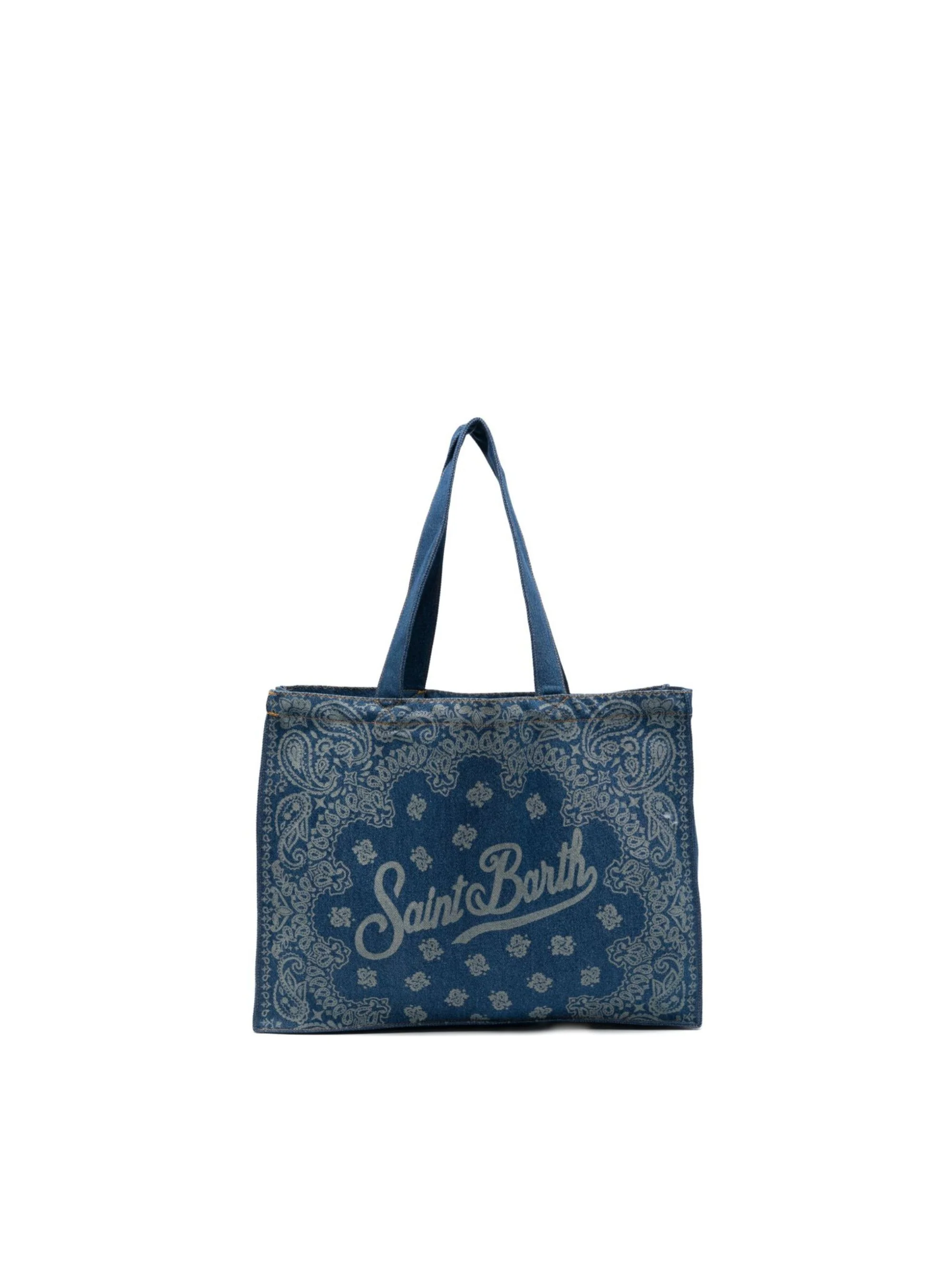 Borsa tote Essential Bag N MC2 Saint Barth denim con stampa paisley e logo stampato