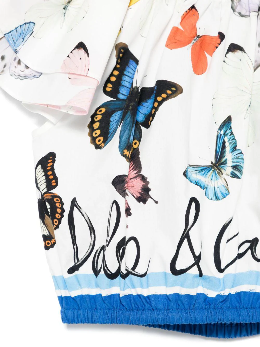 Camicetta in popeline con stampa a farfalla per bambina Dolce & Gabbana Kids bianco con spalle scoperte - Image 3
