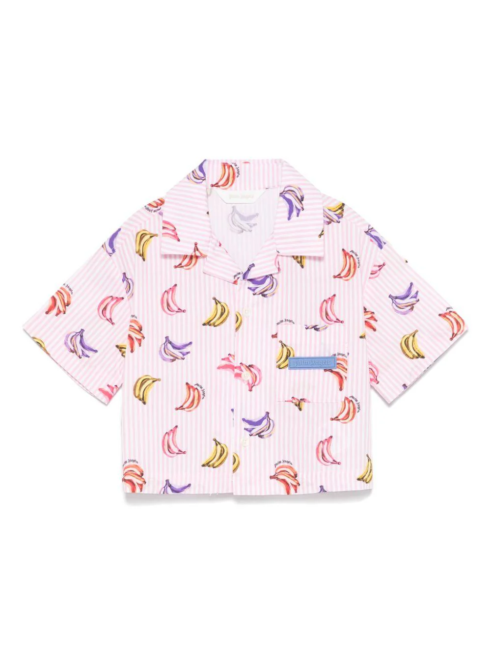 Camicia con stampa banane per bambina Palm Angels Kids rosa con rifinitura con ruches