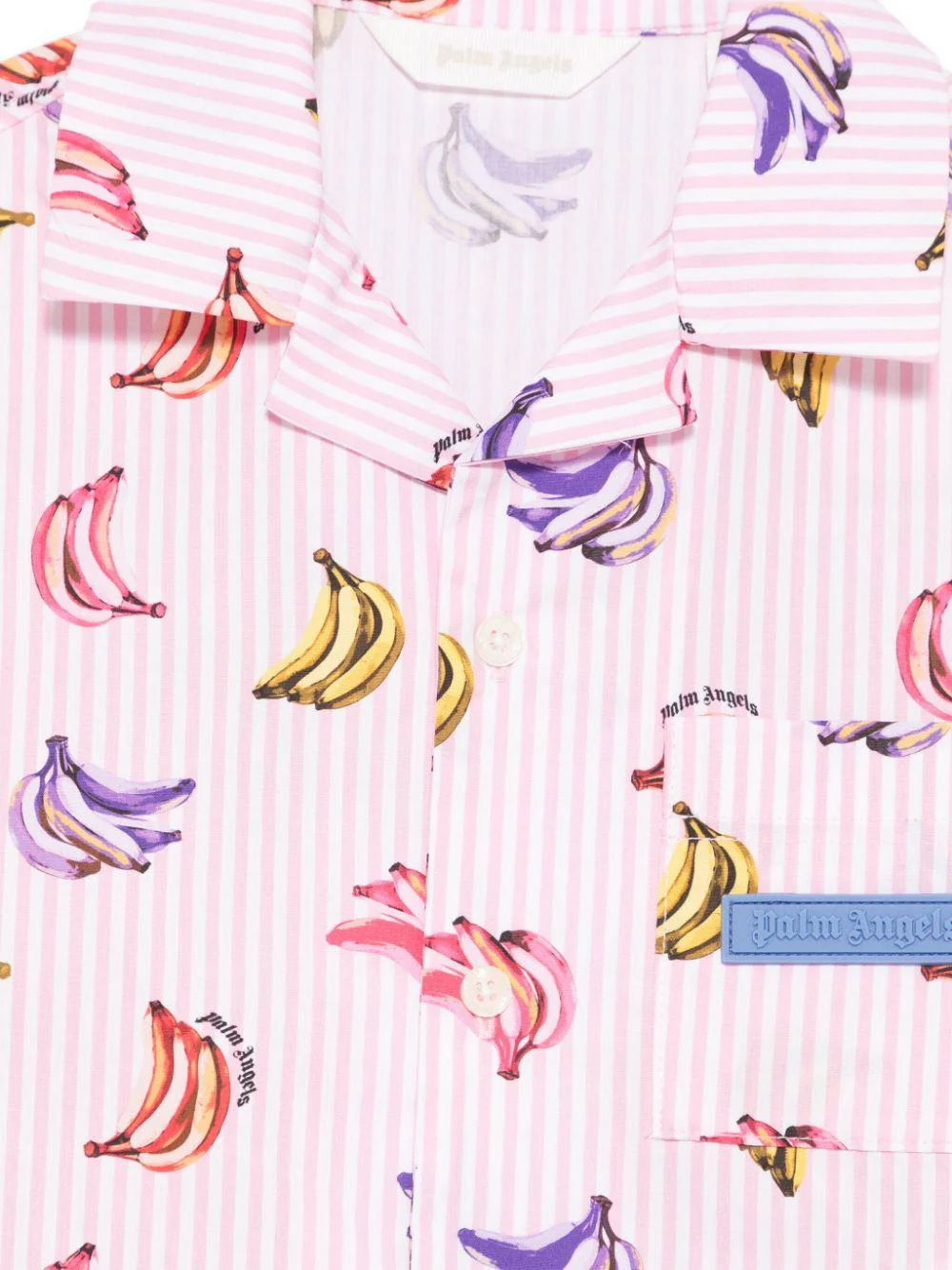 Camicia con stampa banane per bambina Palm Angels Kids rosa con rifinitura con ruches - Image 3