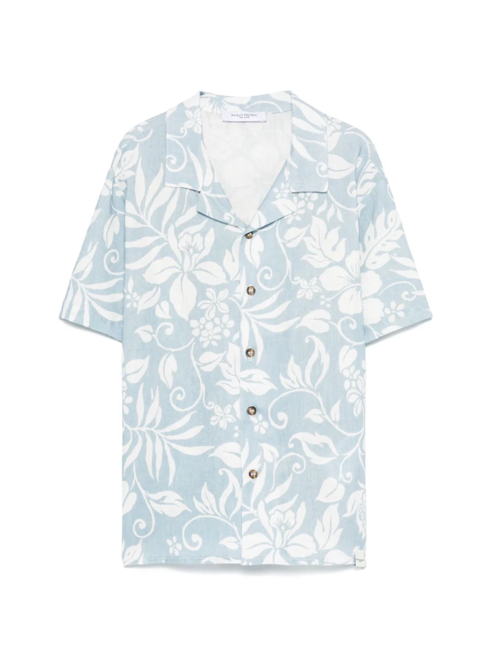 Camicia con stampa per bambino Paolo Pecora Kids azzurro con mini targhetta logo
