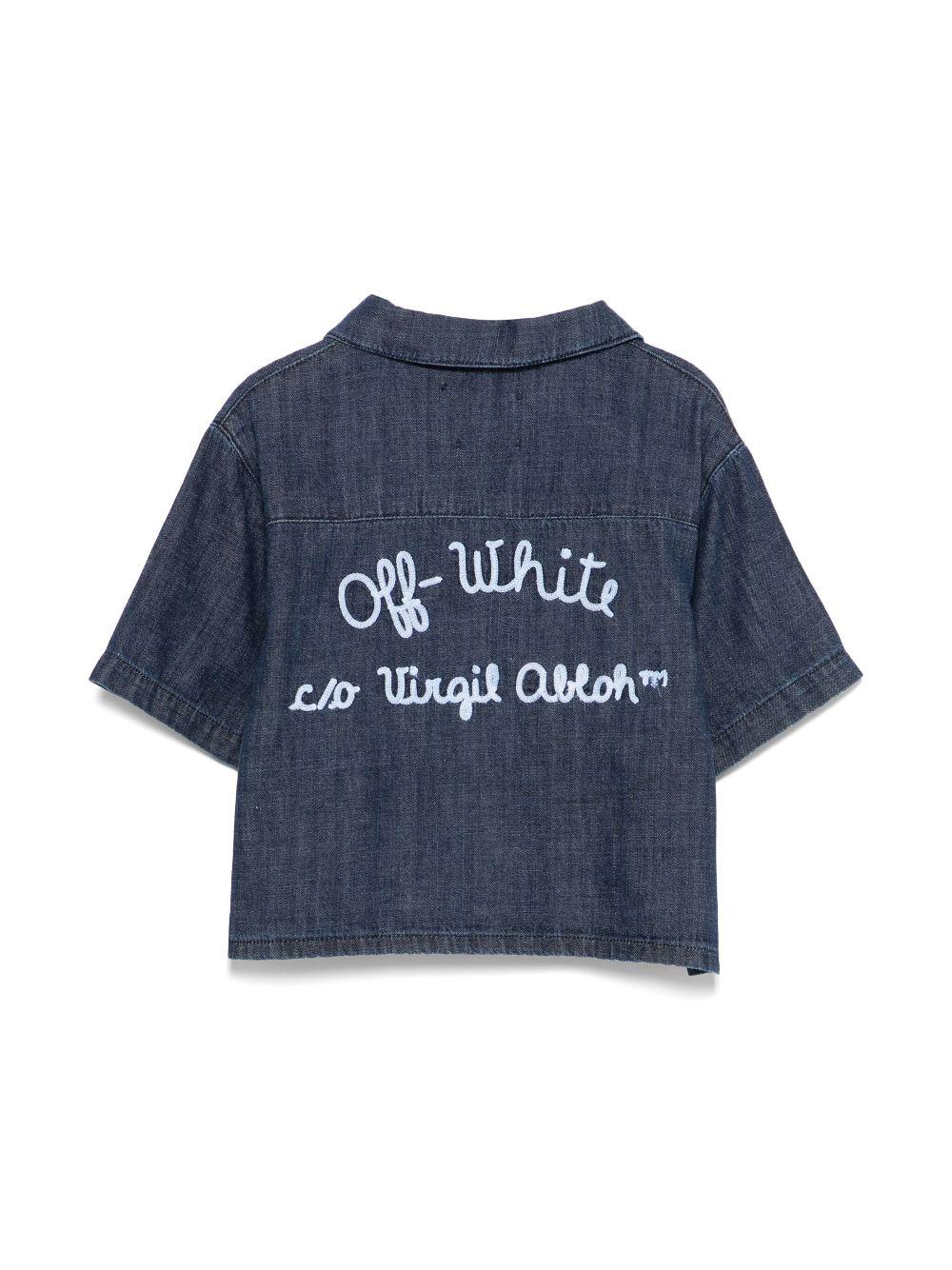 Camicia denim con ricamo per bambina Off-White Kids blu con tasca sul petto - Image 2