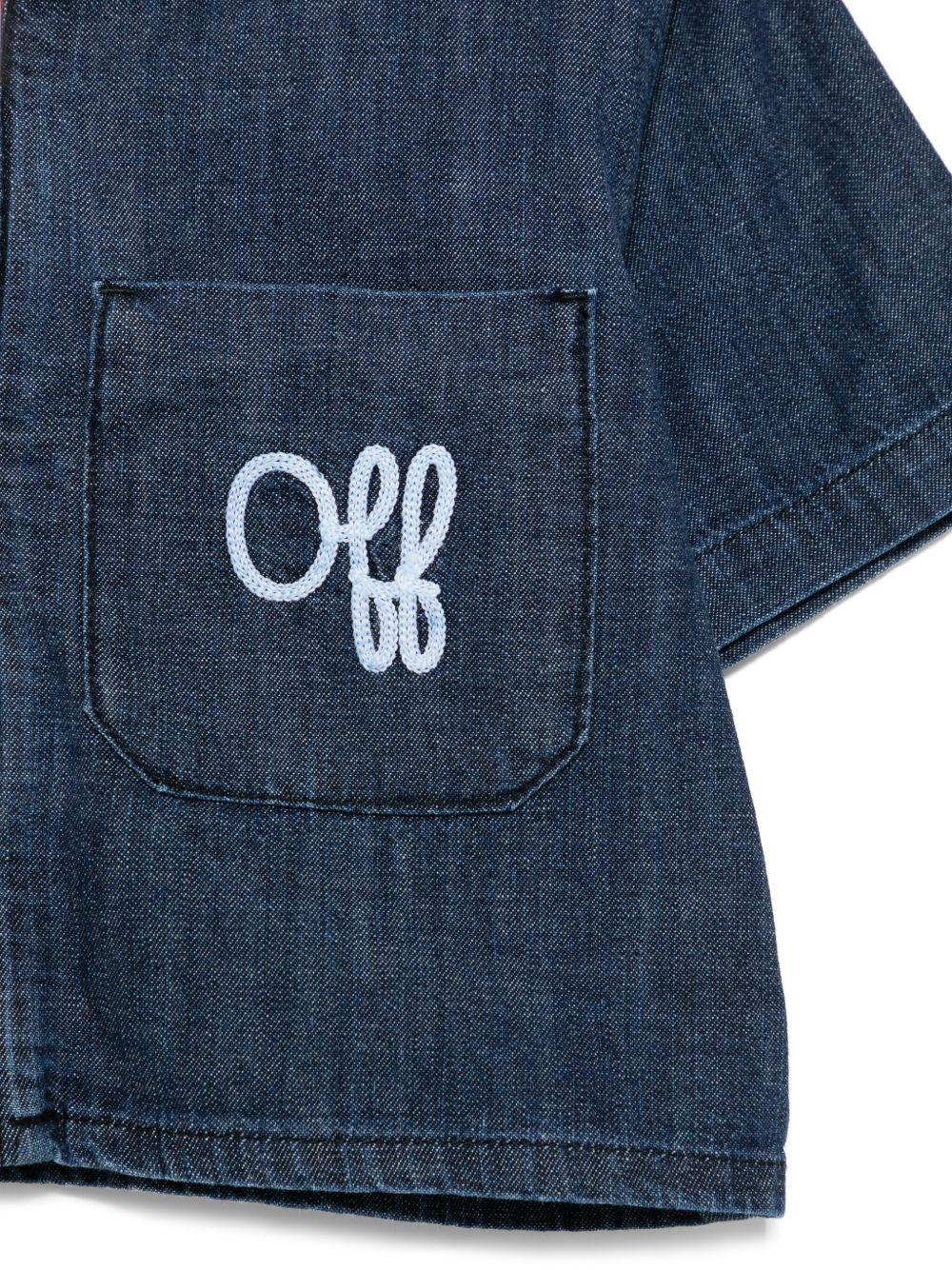 Camicia denim con ricamo per bambina Off-White Kids blu con tasca sul petto - Image 3