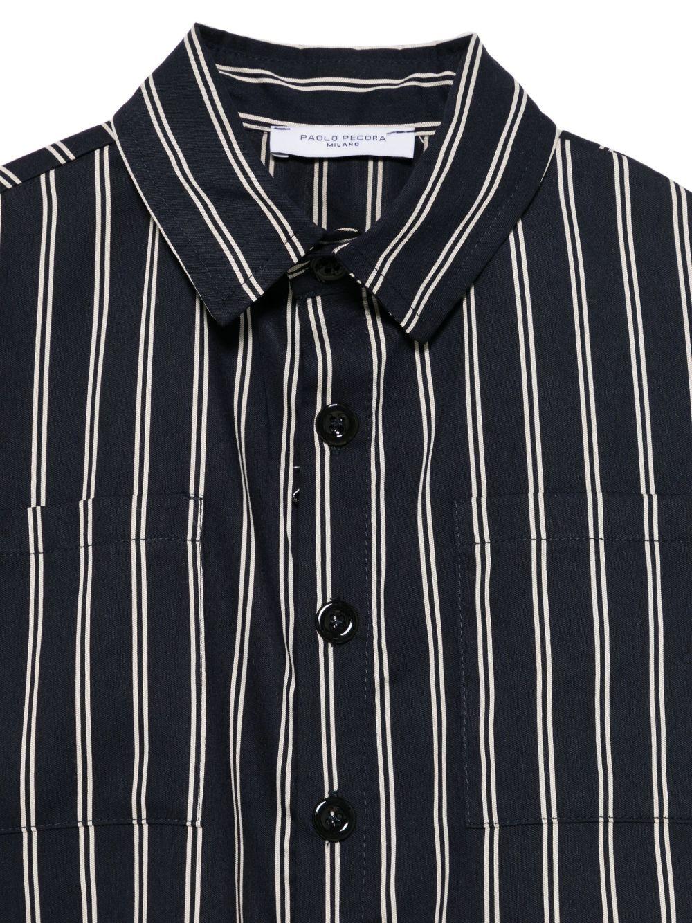 Camicia gessata per bambino Paolo Pecora Kids blu con colletto classico - Image 3