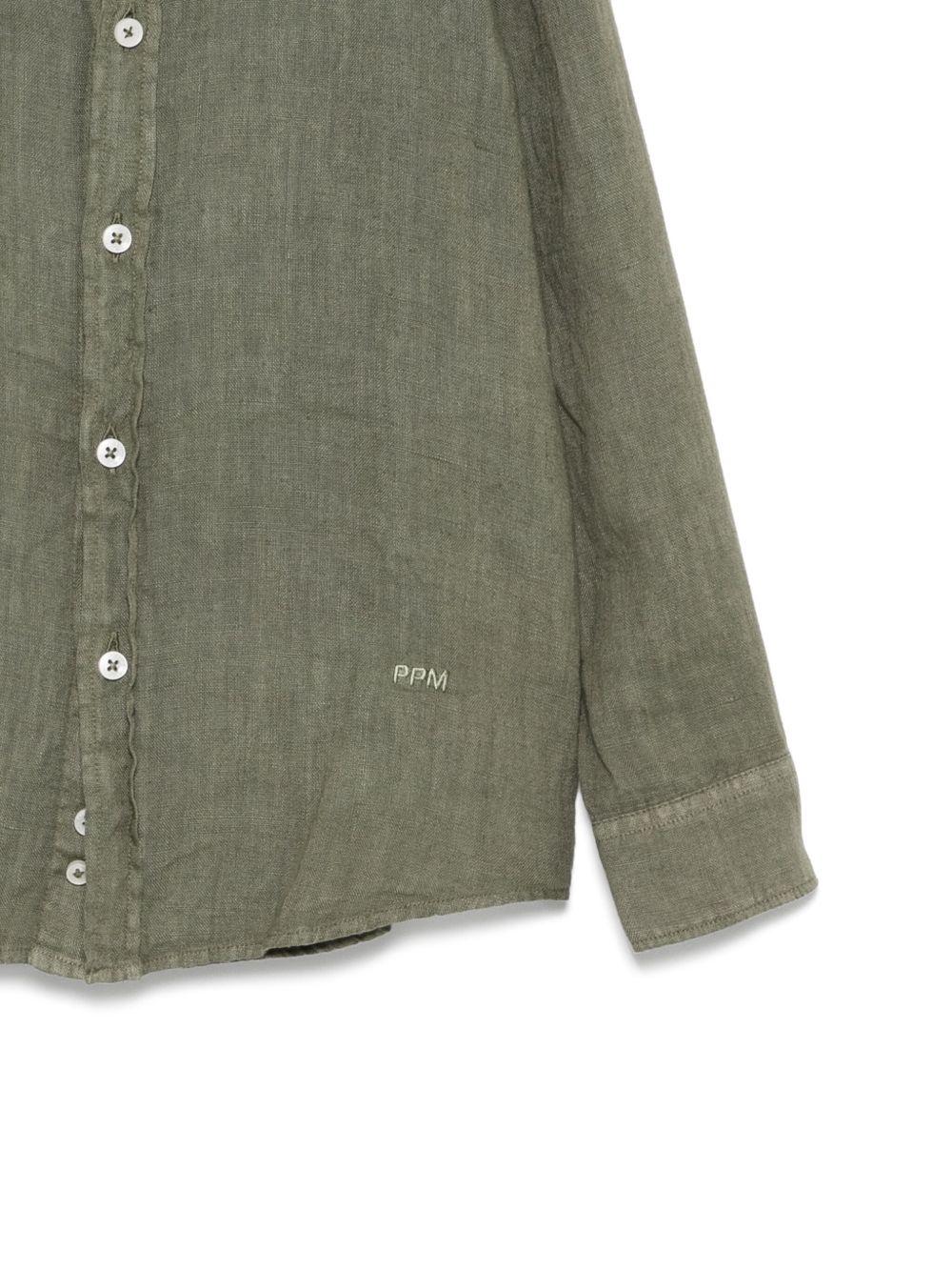 Camicia in lino per bambino Paolo Pecora Kids verde con logo ricamato - Image 3