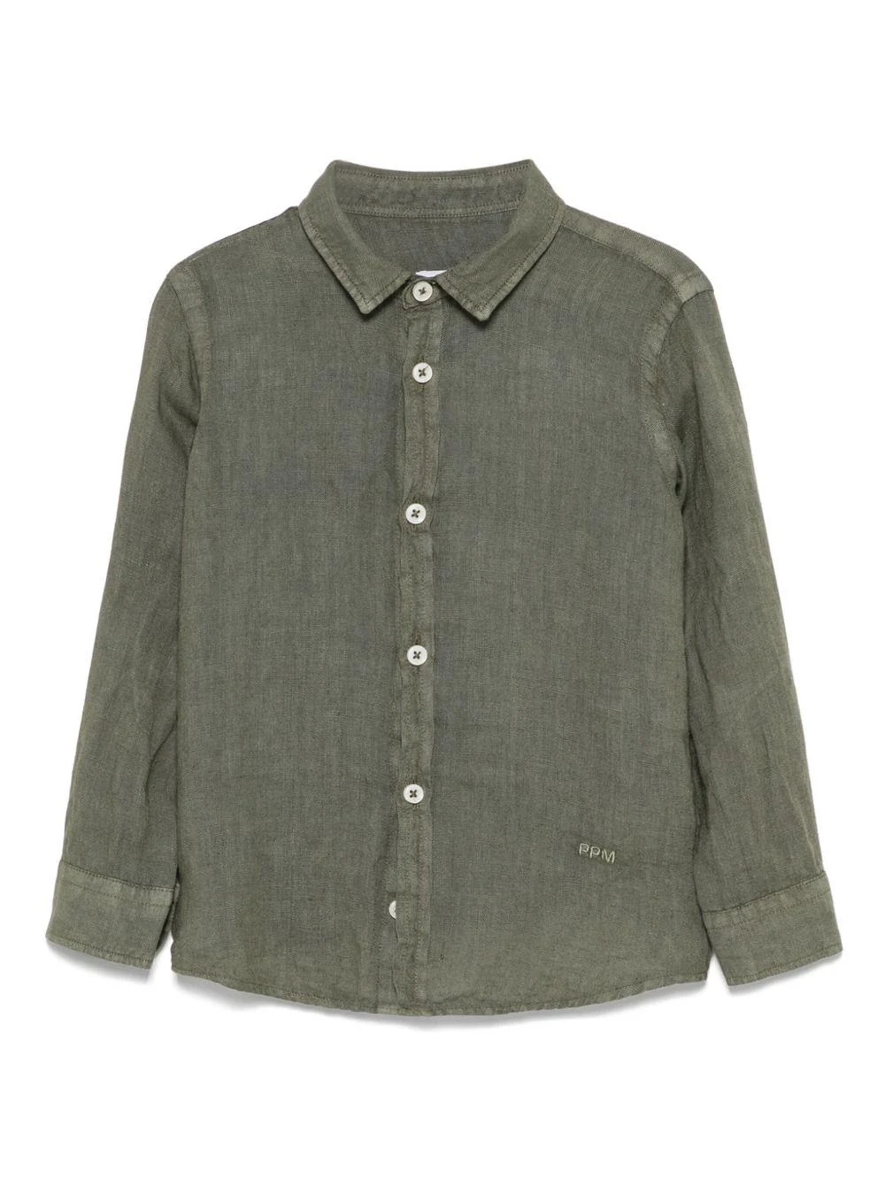 Camicia in lino per bambino Paolo Pecora Kids verde con logo ricamato