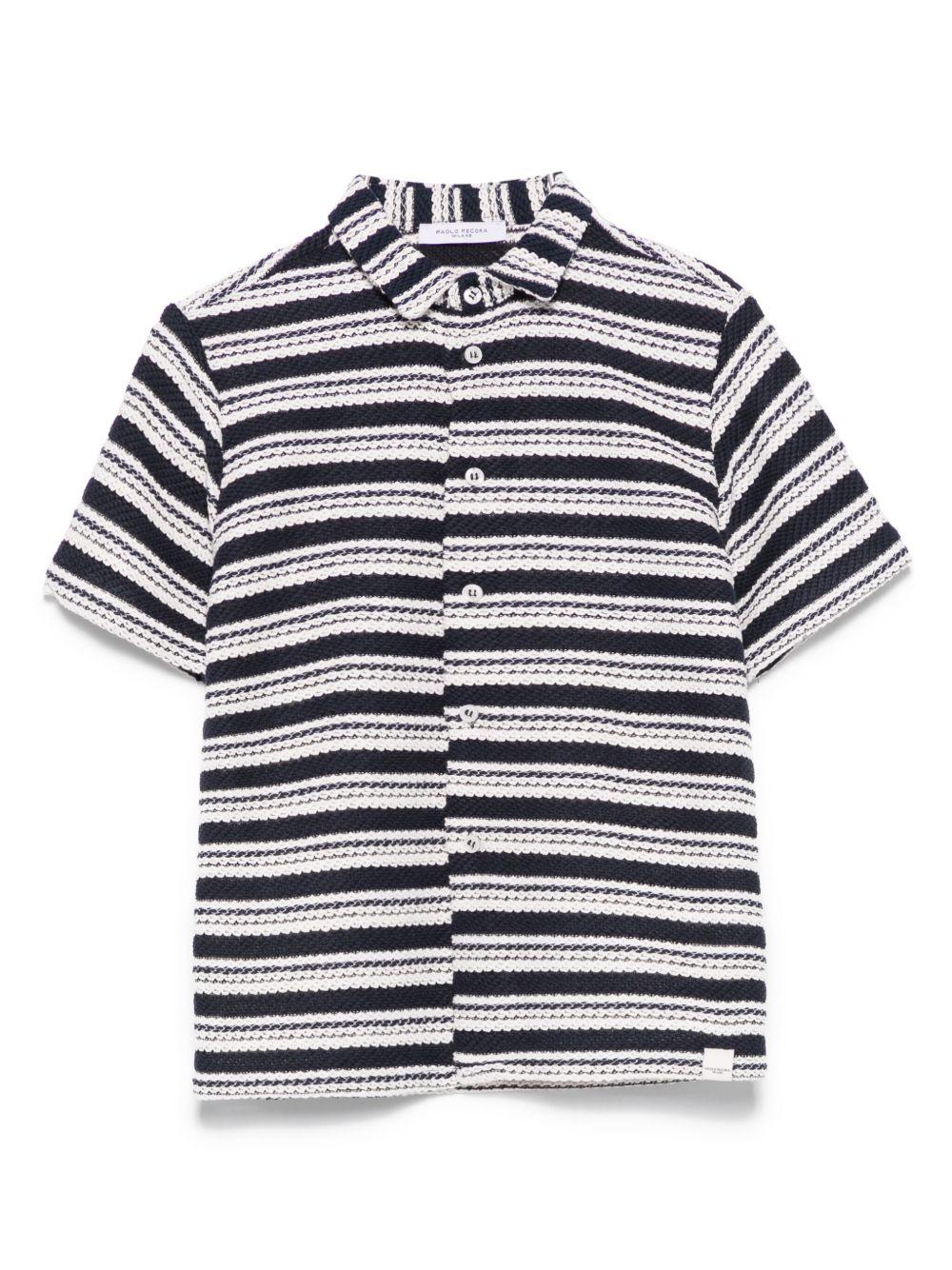 Camicia in maglia per bambino Paolo Pecora Kids blu con colletto alla cubana