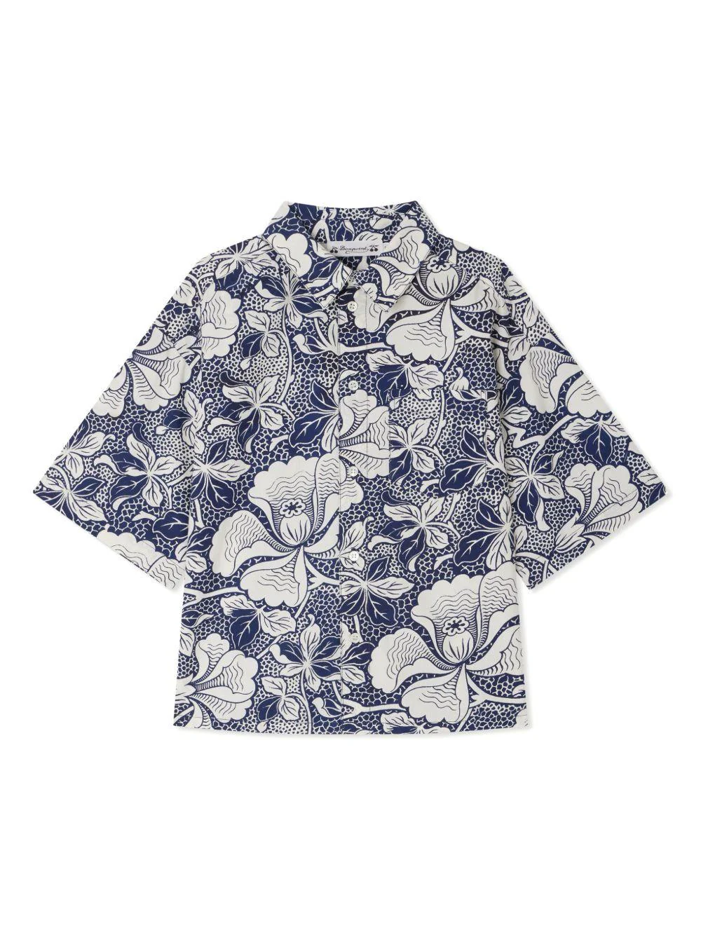 Camicia in popeline per bambino Bonpoint blu con stampa fiori