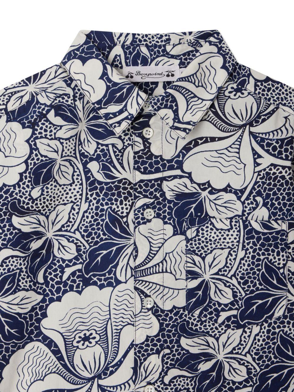 Camicia in popeline per bambino Bonpoint blu con stampa fiori - Image 2