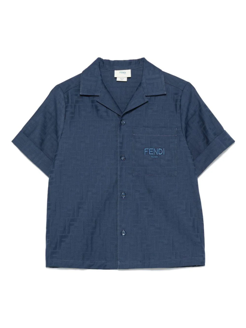 Camicia junior in cotone jacquard per bambino Fendi Kids blu con logo FF