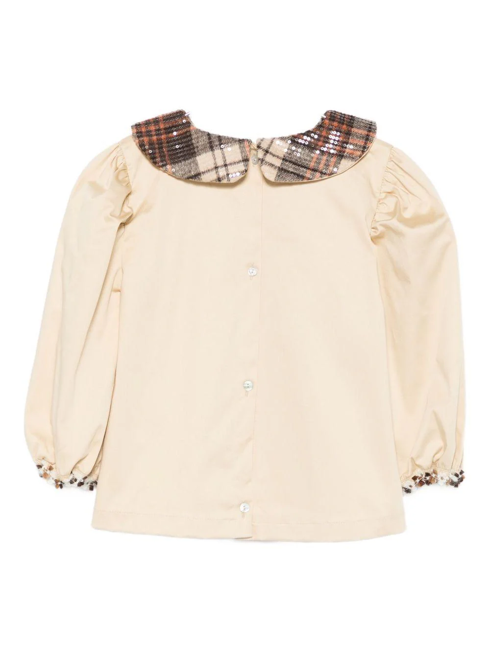 Camicia per bambina A'lapage beige con colletto con motivo a quadri - Image 3