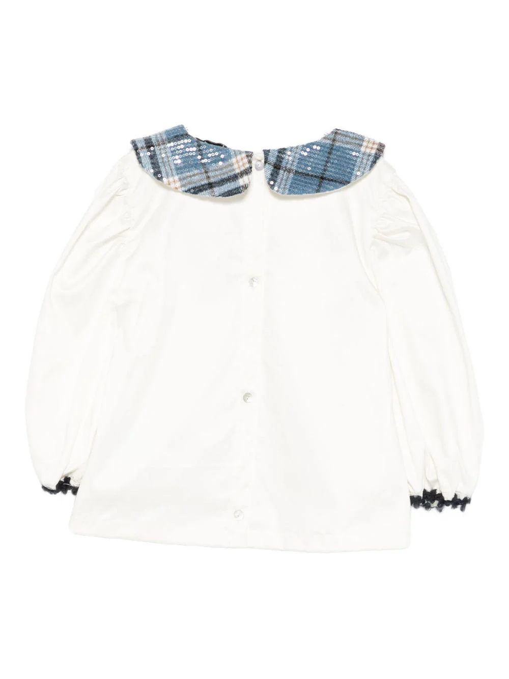 Camicia per bambina A'lapage bianca con colletto a motivo scozzese - Image 3