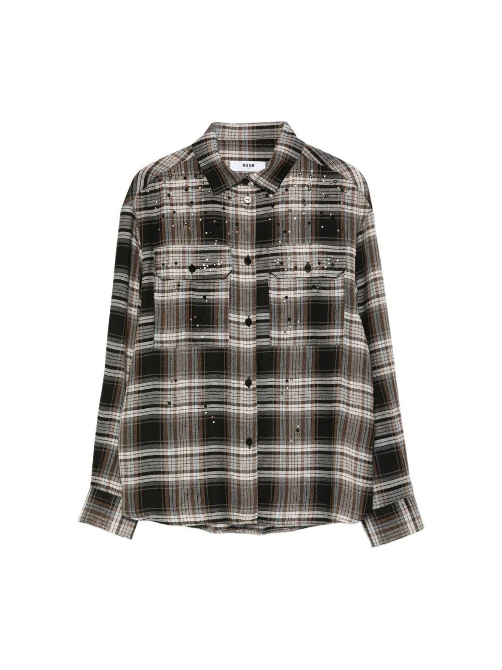 Camicia per bambina MSGM Kids nero con motivo a quadri con decorazione