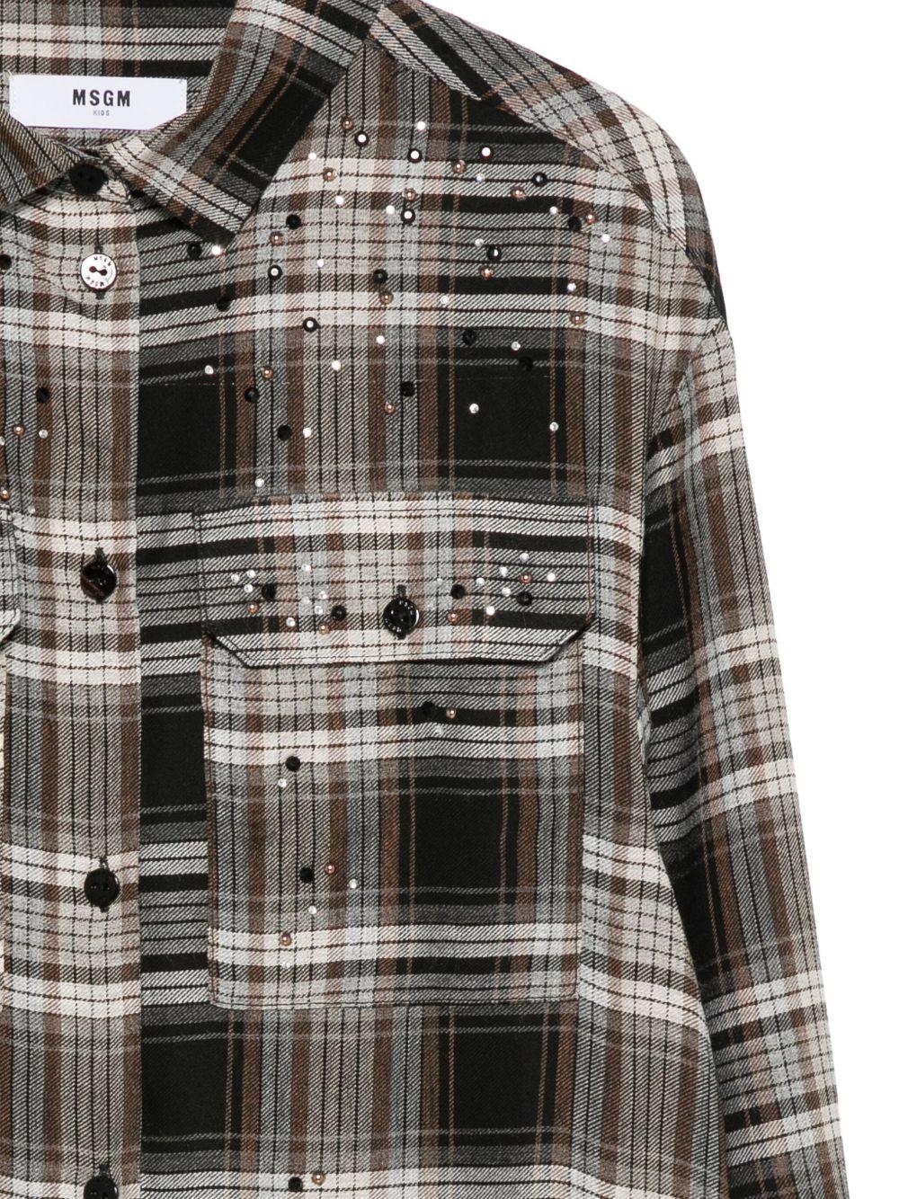 Camicia per bambina MSGM Kids nero con motivo a quadri con decorazione - Image 3
