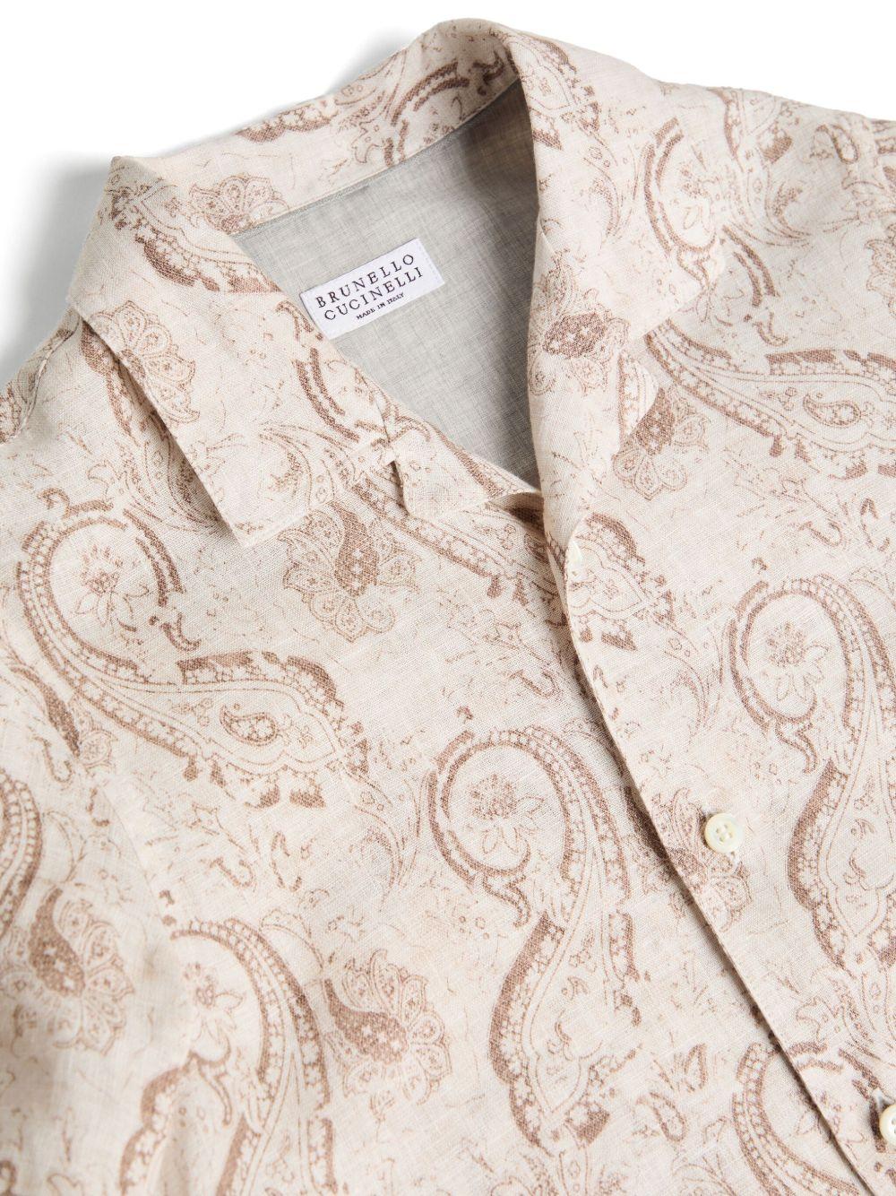 Camicia per bambino Brunello Cucinelli Kids beige con stampa paisley - Image 3
