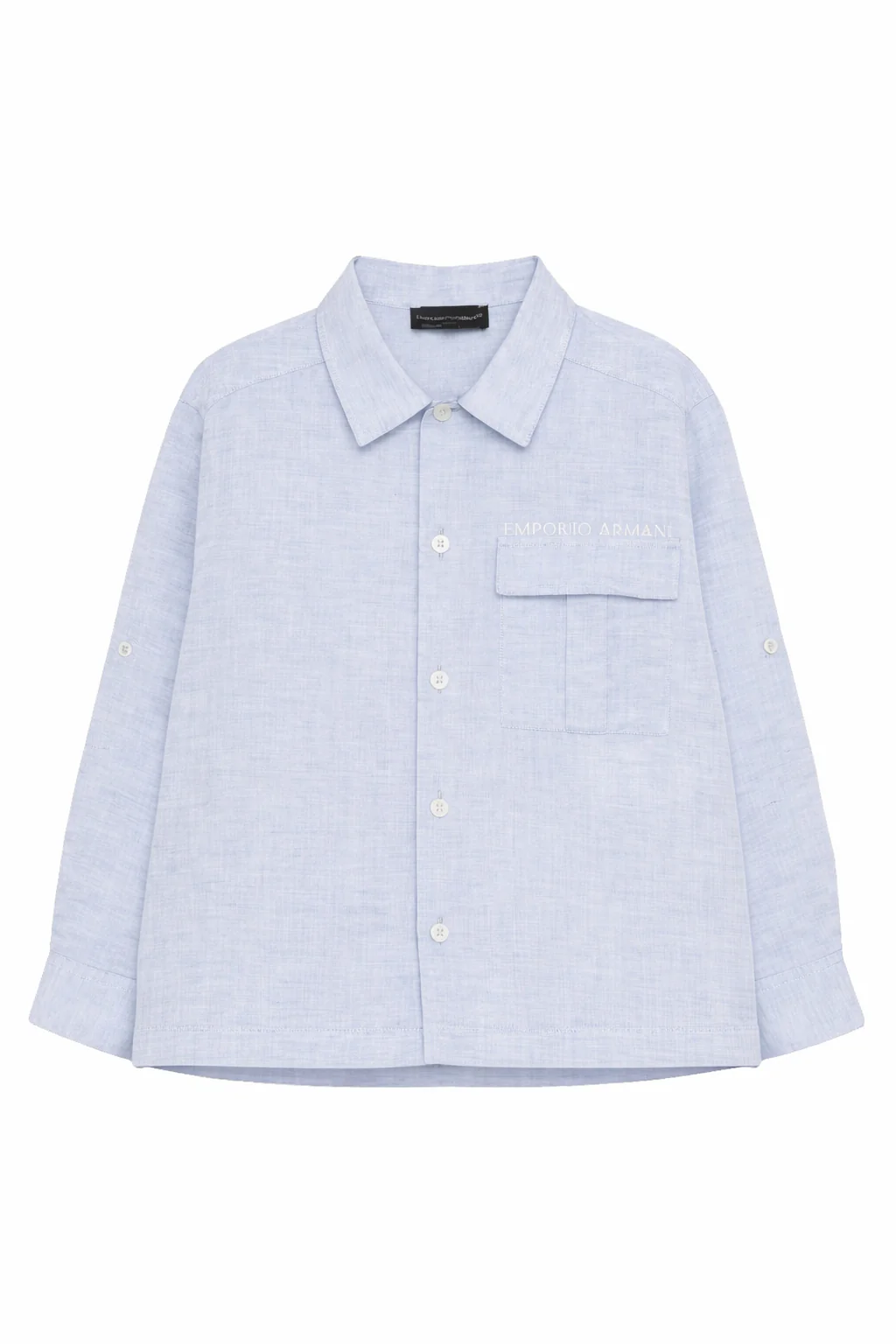 Camicia per bambino Emporio Armani Kids azzurra con logo ricamato sul davanti