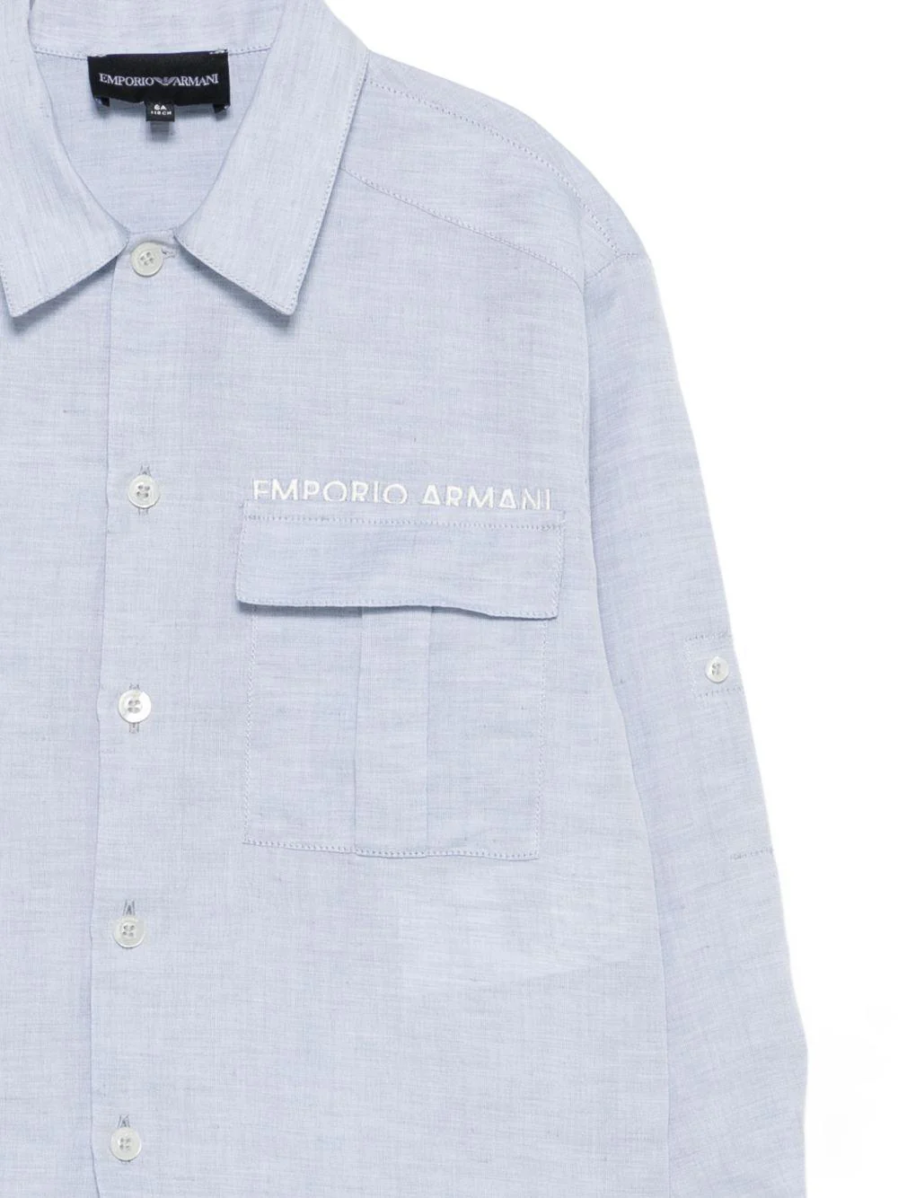 Camicia per bambino Emporio Armani Kids azzurra con logo ricamato sul davanti - Image 2