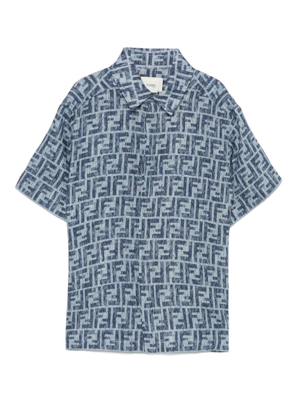 Camicia per bambino Fendi Kids blu con stampa FF