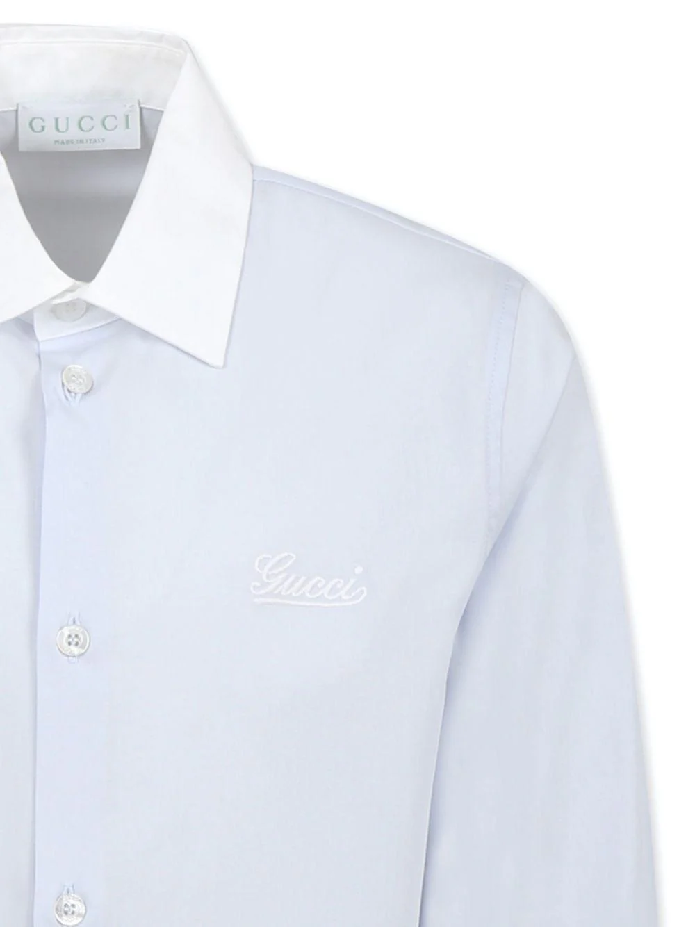 Camicia per bambino Gucci Kids azzurro con colletto a contrasto - Image 3