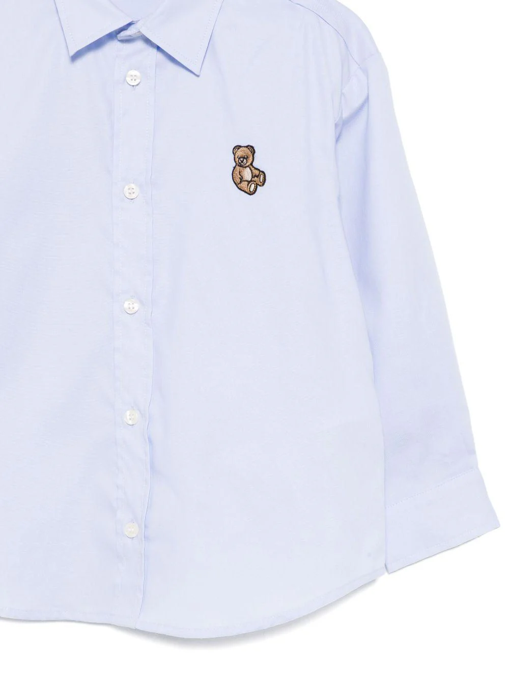 Camicia per bambino Moschino Kids azzurro in cotone con applicazione logo - Image 2