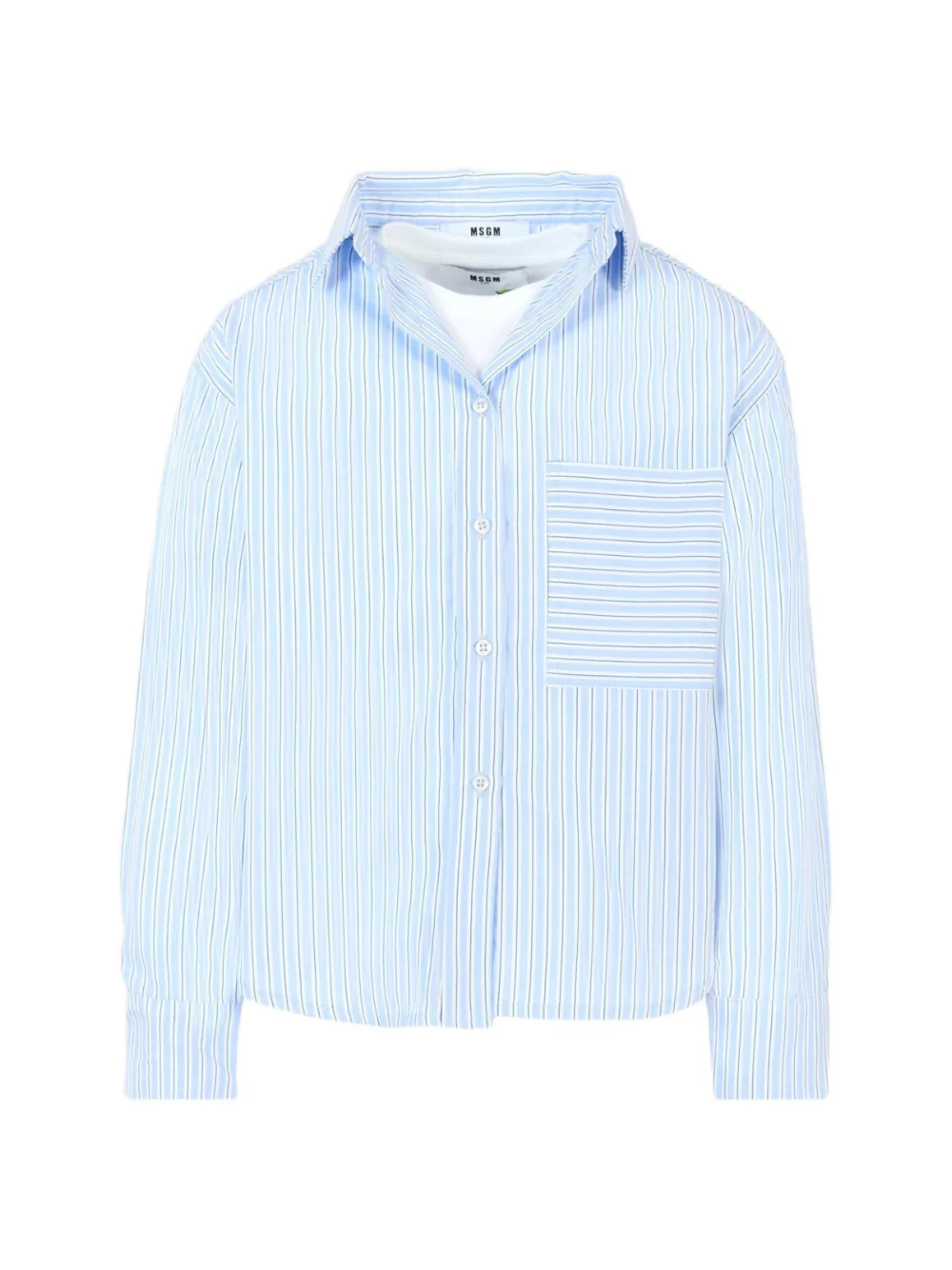 Camicia per bambino MSGM Kids azzurro a righe con tasca applicata