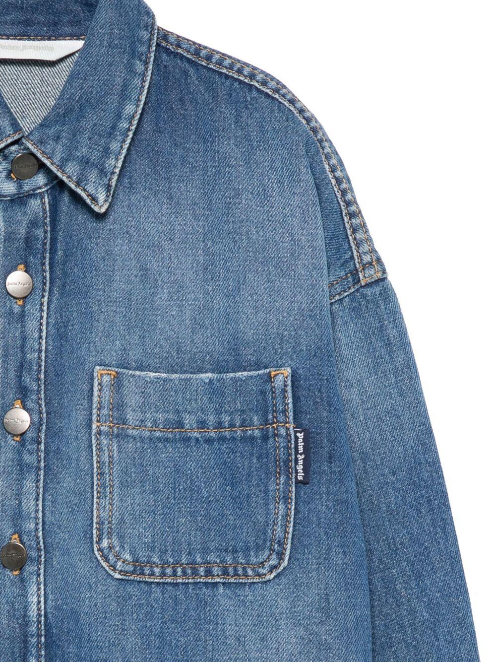 Camicia per bambino Palm Angels Kids in denim con ricamo con logo - Image 2