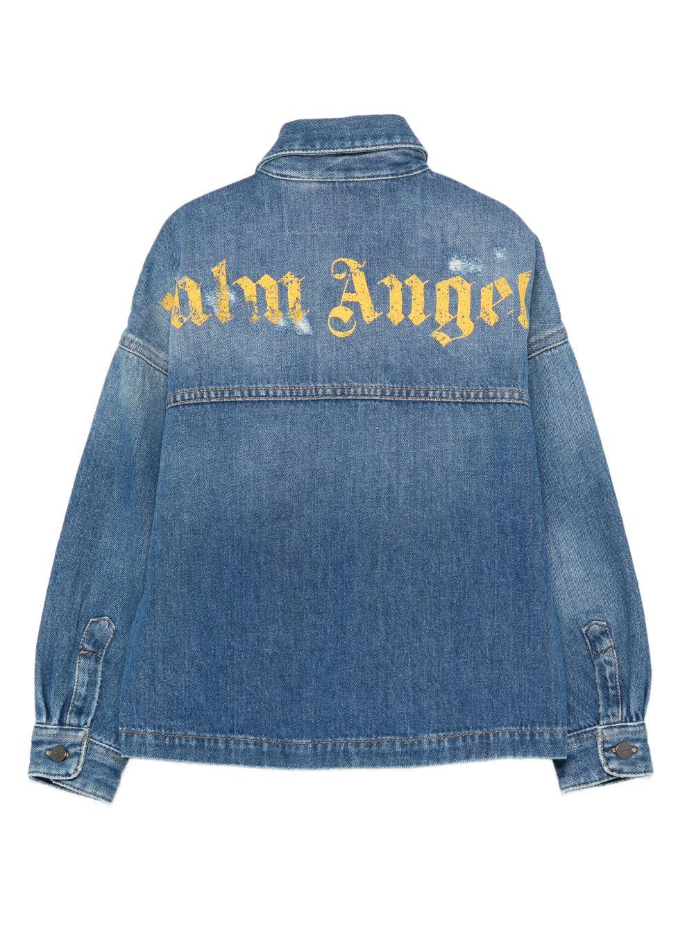 Camicia per bambino Palm Angels Kids in denim con ricamo con logo - Image 3