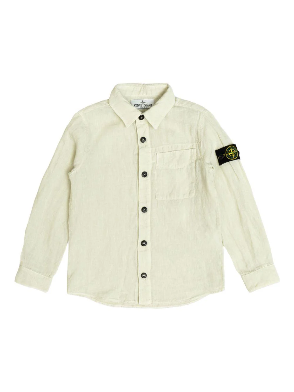 Camicia per bambino Stone Island Junior beige in lino con applicazione Compass