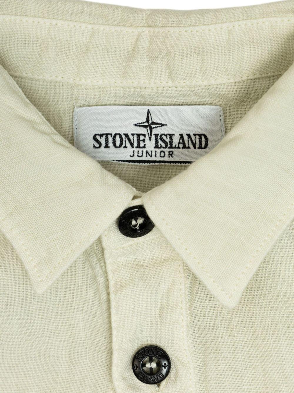 Camicia per bambino Stone Island Junior beige in lino con applicazione Compass - Image 3
