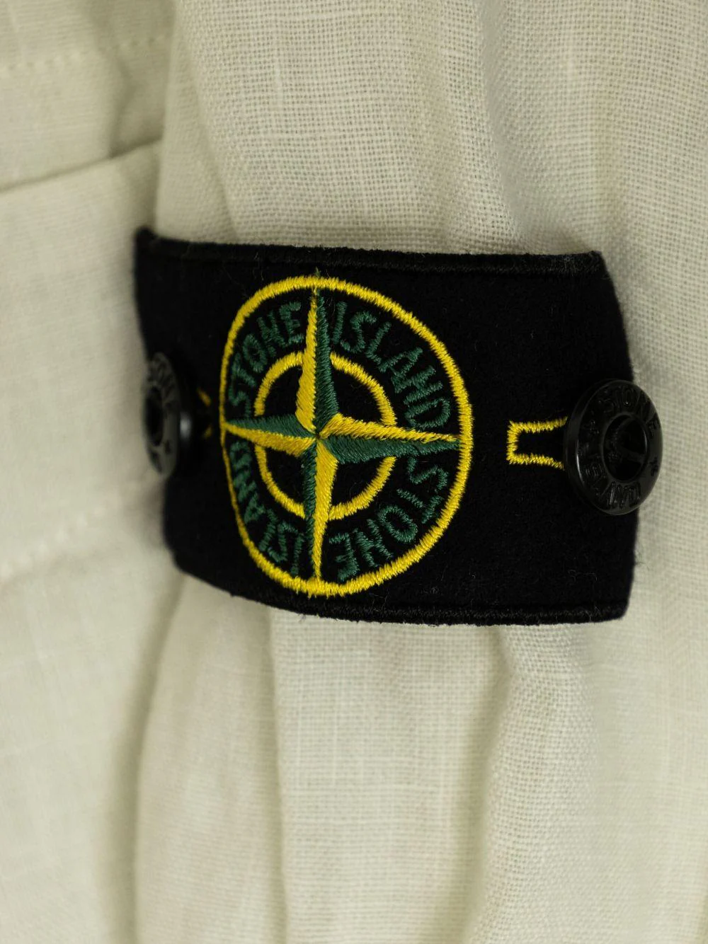 Camicia per bambino Stone Island Junior beige in lino con applicazione Compass - Image 4