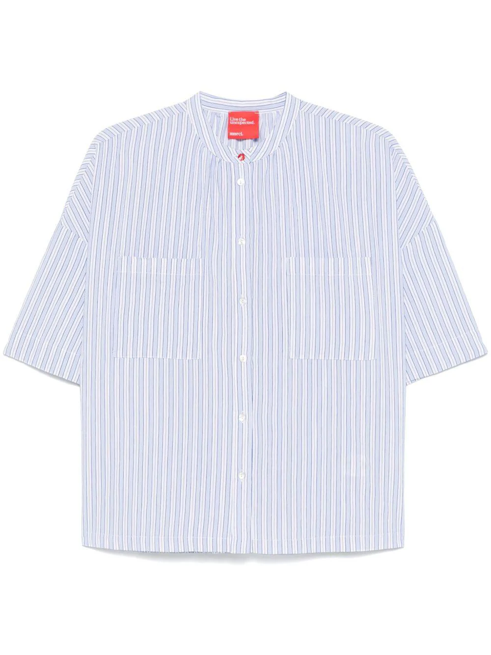 Camicia per donna Merci azzurro a righe con colletto alla coreana