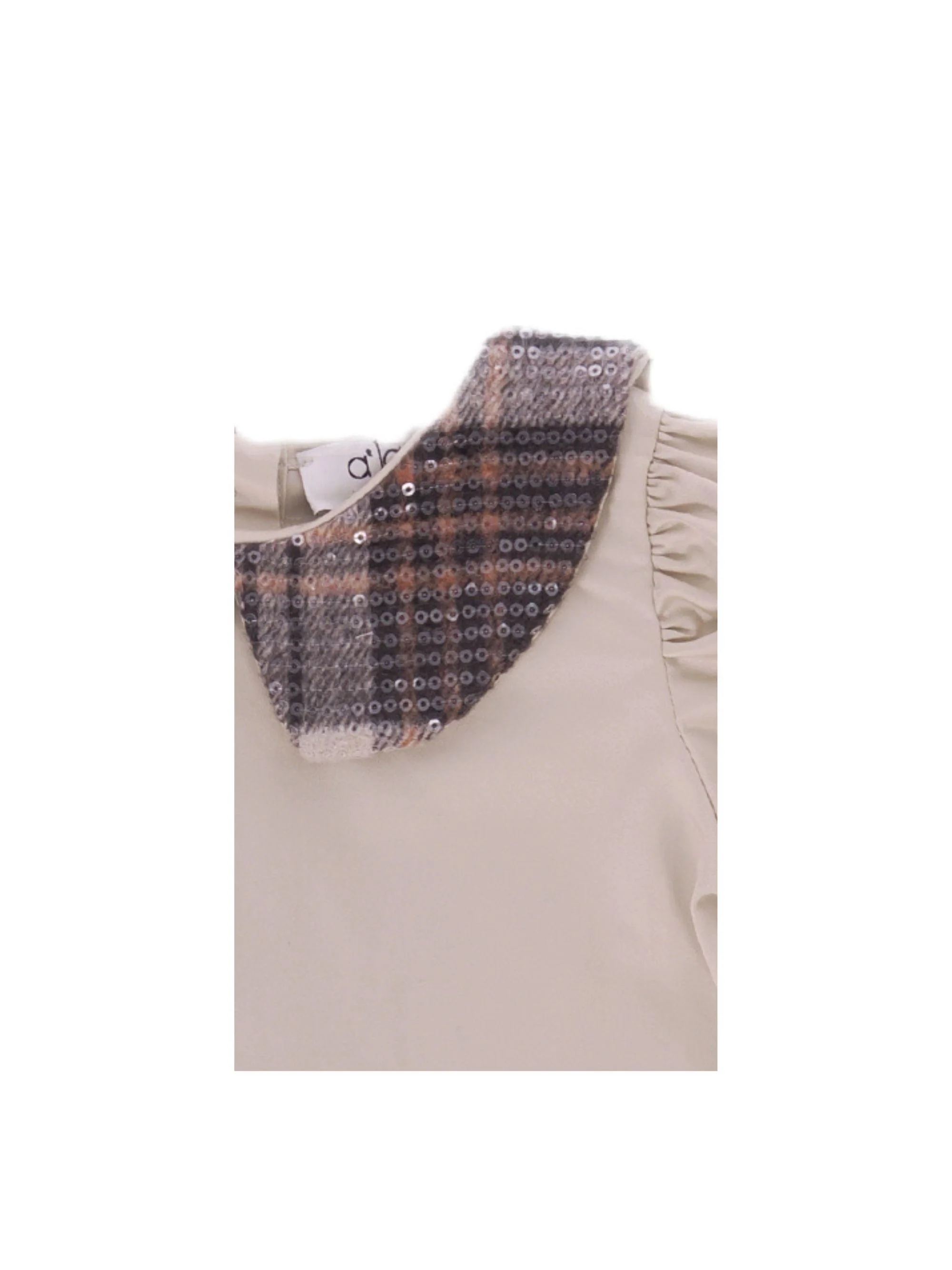 Camicia per neonata A'lapage beige con colletto con motivo scozzese - Image 3