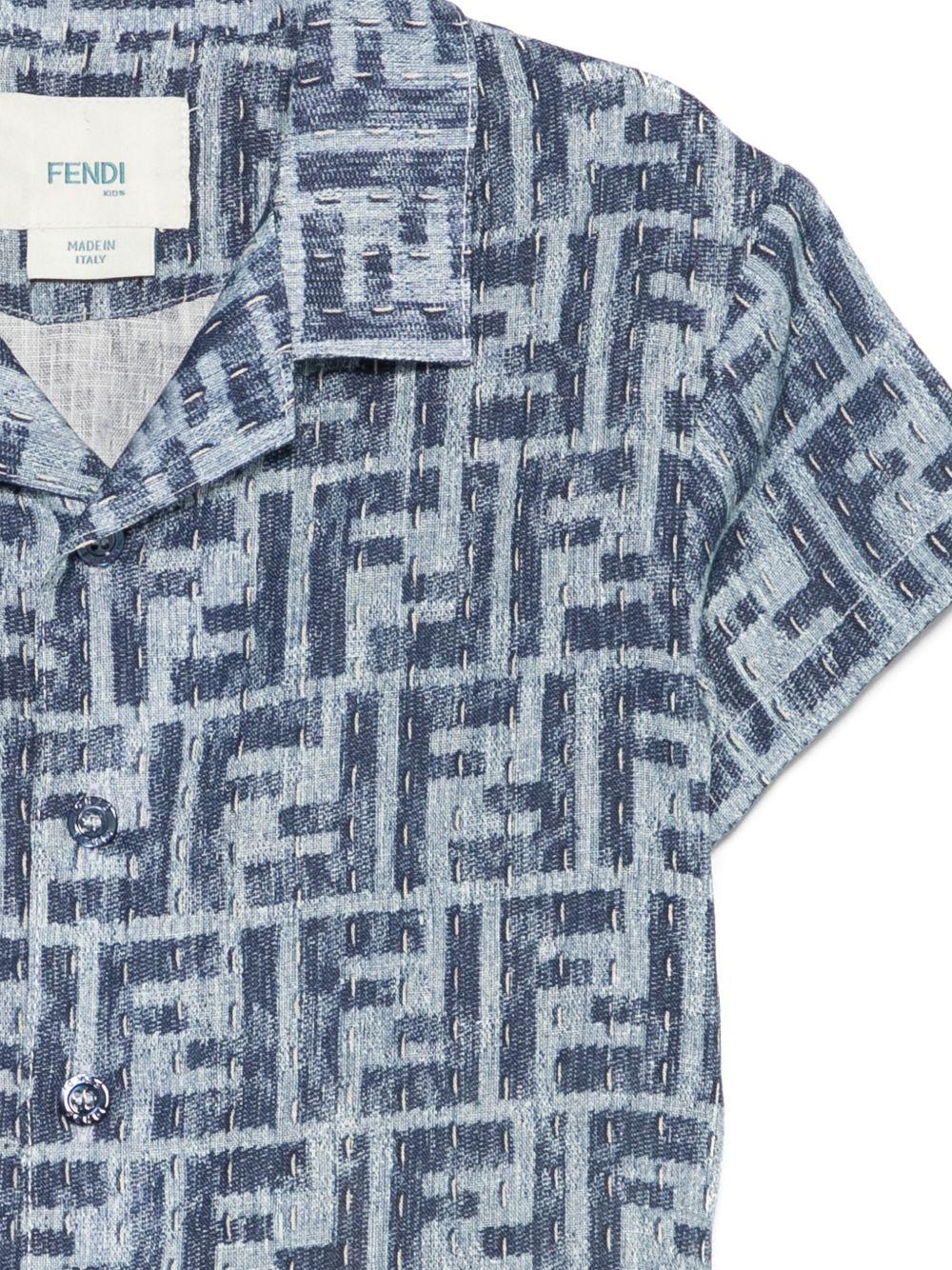 Camicia per neonato Fendi Kids denim con stampa FF - Image 2