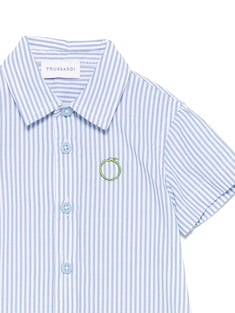 Camicia per neonato Trussardi Junior azzurro a righe con colletto classico e fibbia frontale - Image 2