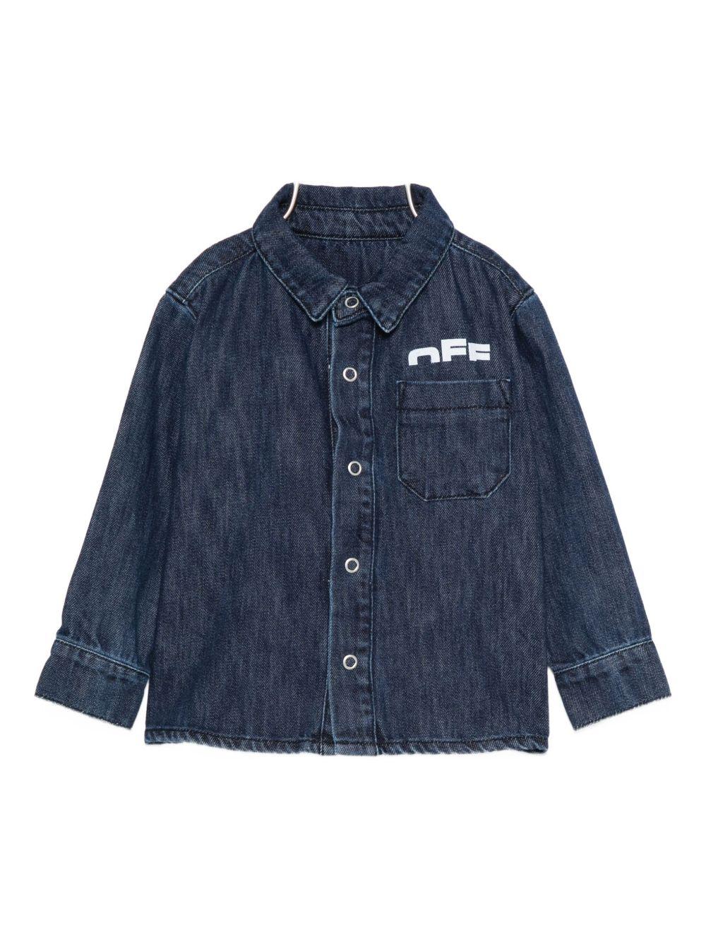 Camicie per neonato Off-White Kids denim con logo stampato e tasca sul petto