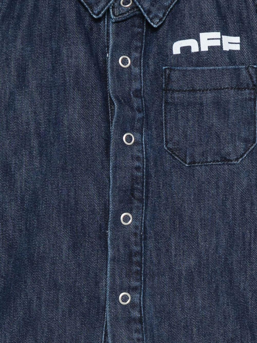 Camicie per neonato Off-White Kids denim con logo stampato e tasca sul petto - Image 2